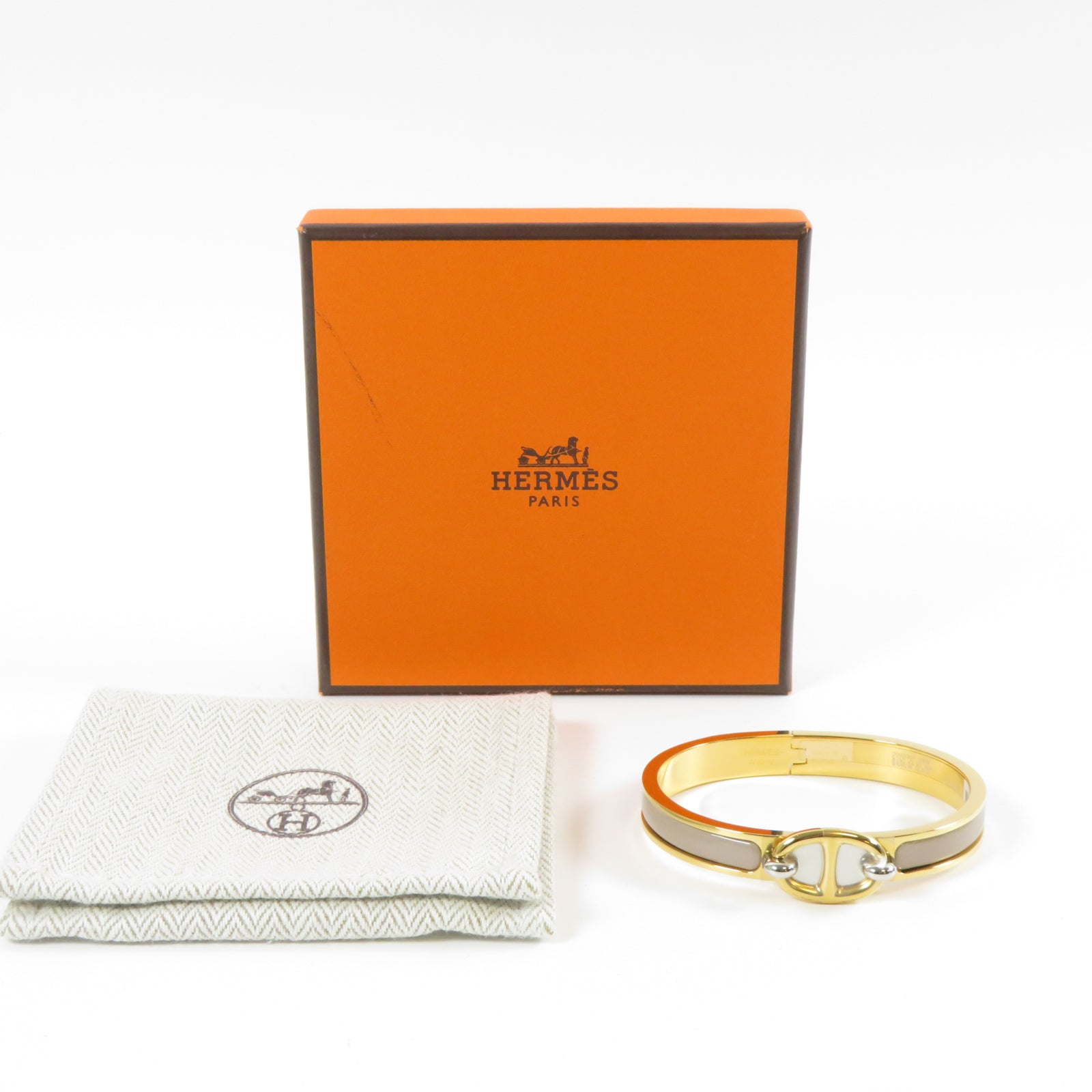 HERMES 金屬Mini Clic Chaine d'Ancre手鐲灰色/金色