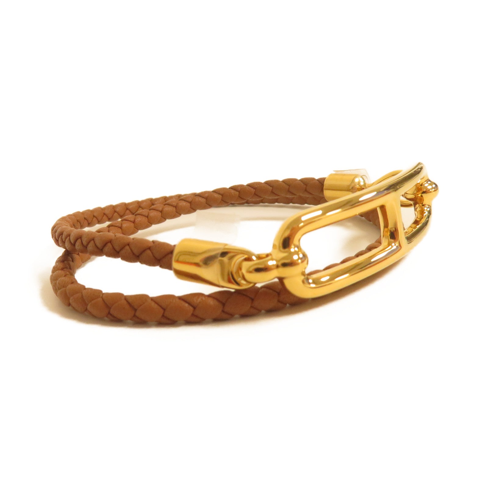HERMES 牛皮皮革Roulis Double Tour Bracelet手鐲啡色/金色