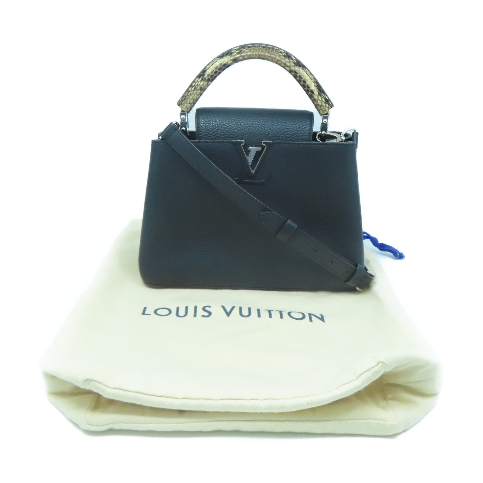 LOUIS VUITTON Taurillon Leather/Snakeskin Leather Capucines BB Silver Buckle Handle Shoulder Back Dual Use Black