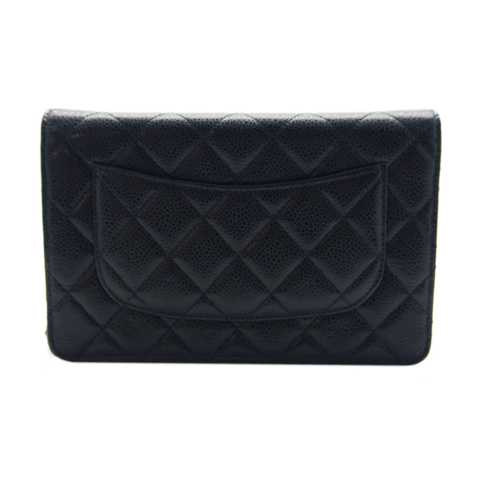 CHANEL 菱格牛皮皮革Wallet On Chain金扣鏈帶肩背袋黑色