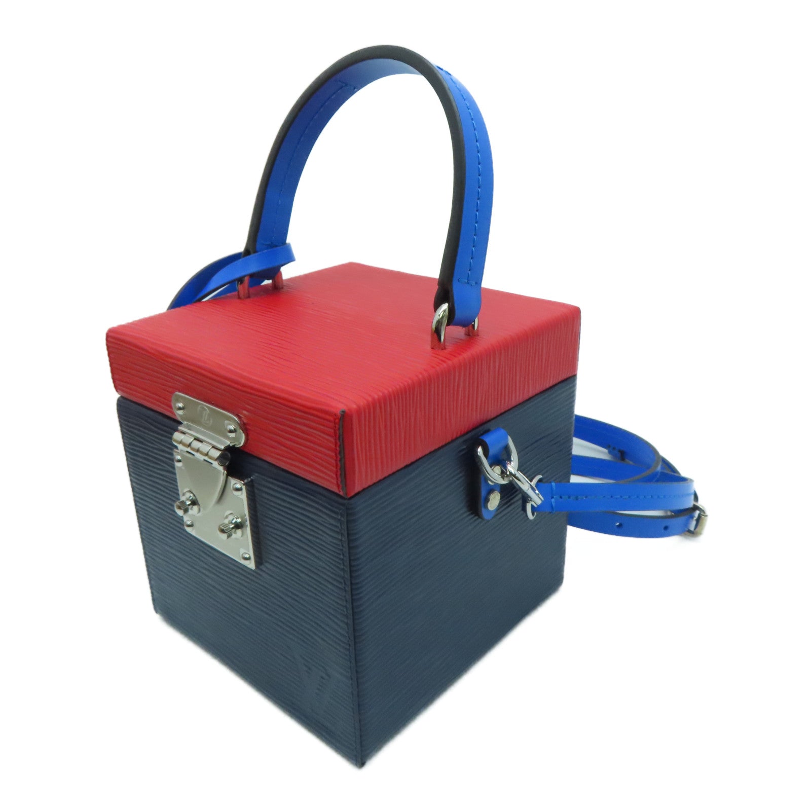 LOUIS VUITTON [Sharp Discount] Epi Bleecker Box Silver Buckle Chain Shoulder Bag Blue/Red