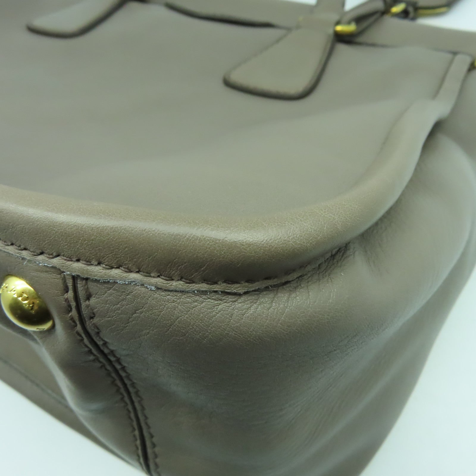 PRADA 牛皮皮革Hand Bag金扣手挽袋灰色