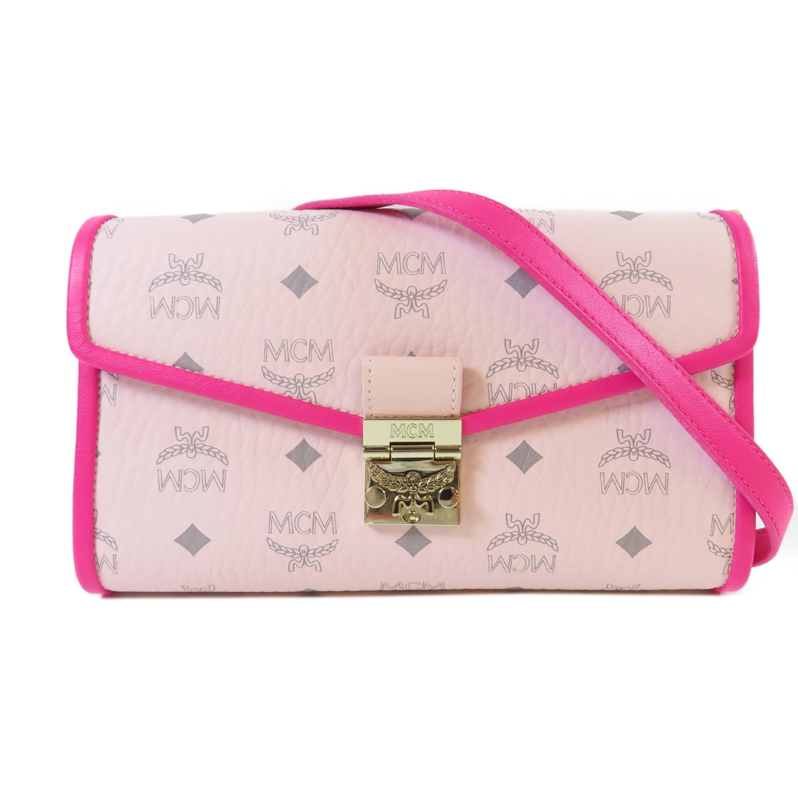 MCM 皮革Shoulder Bag金扣肩背袋粉紅色