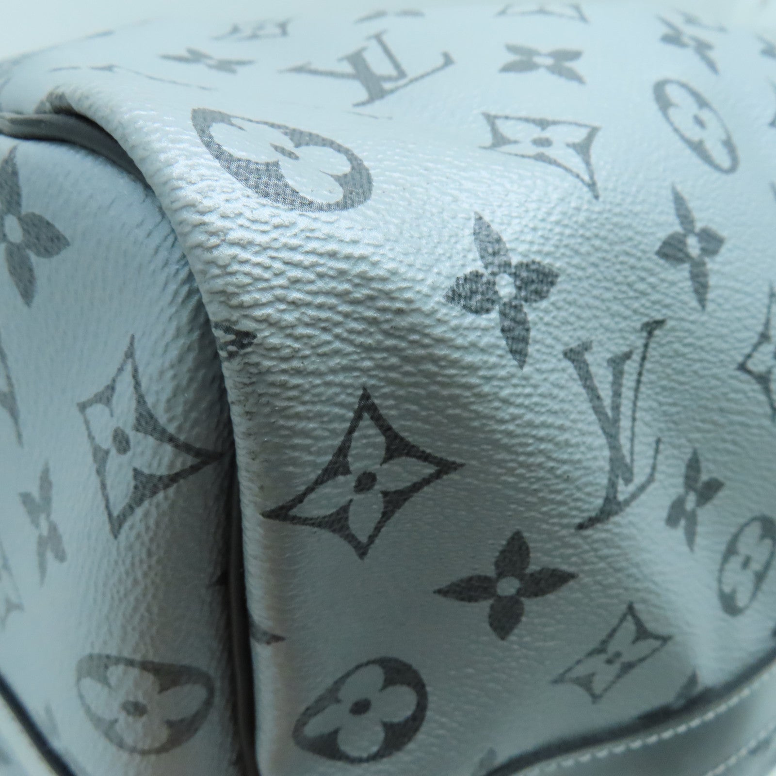 LOUIS VUITTON Monogram Eclipse Keepall 50 Silver Buckle Handle Shoulder Bag Black/Silver