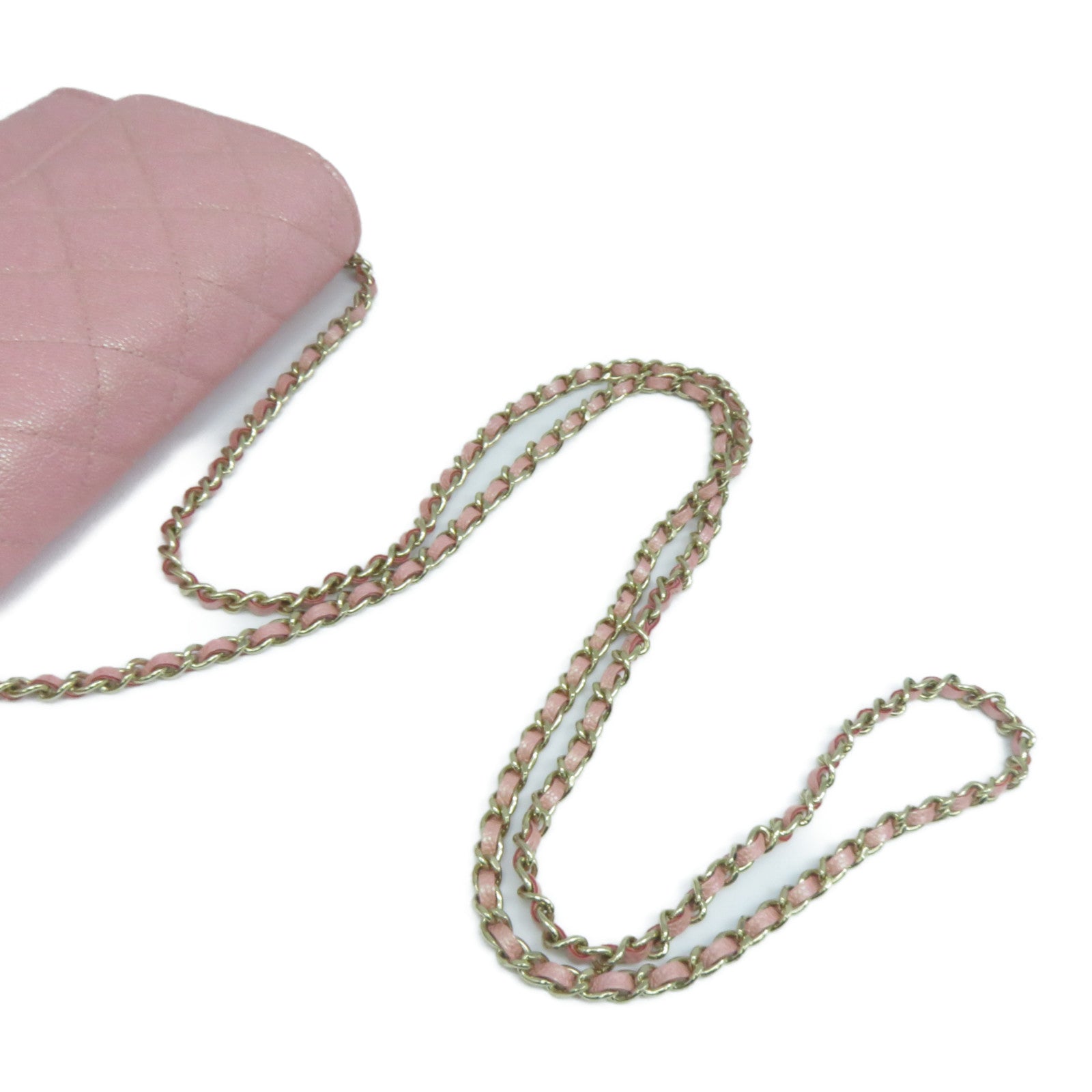 CHANEL 菱格Caviar皮革Wallet With Chain金扣鏈帶肩背袋粉紅色
