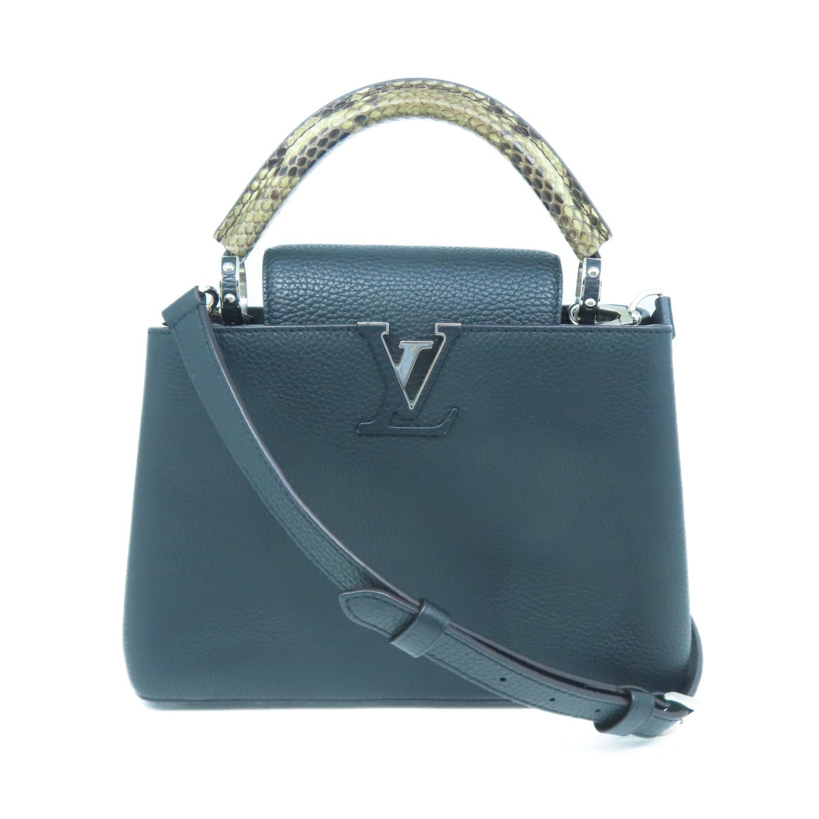 LOUIS VUITTON Taurillon Leather/Snakeskin Leather Capucines BB Silver Buckle Handle Shoulder Back Dual Use Black