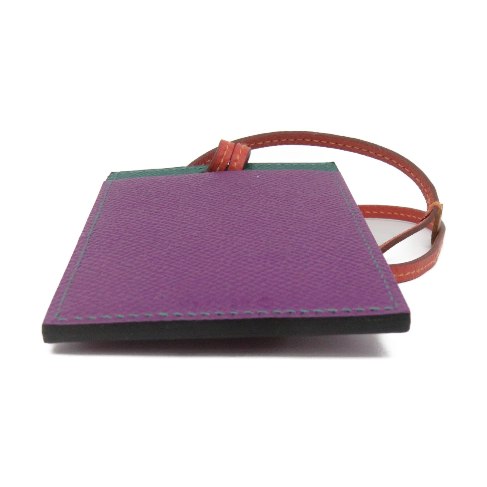 HERMES Epsom皮革Card Holder With Strap卡套P9/Z6紫色/綠色