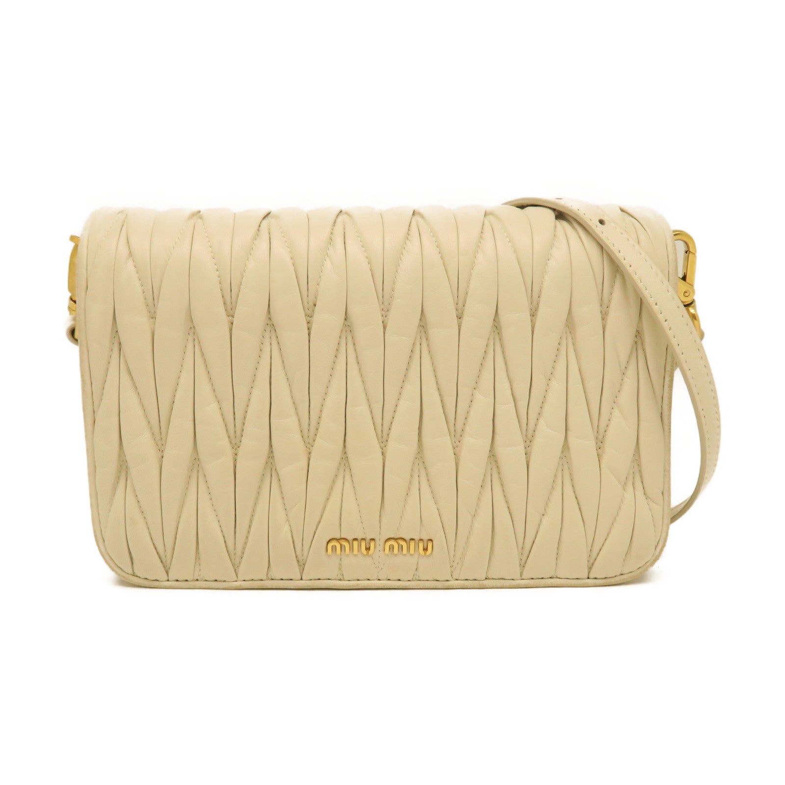 Miu Miu Sheepskin Leather Shoulder Bag Gold Buckle White