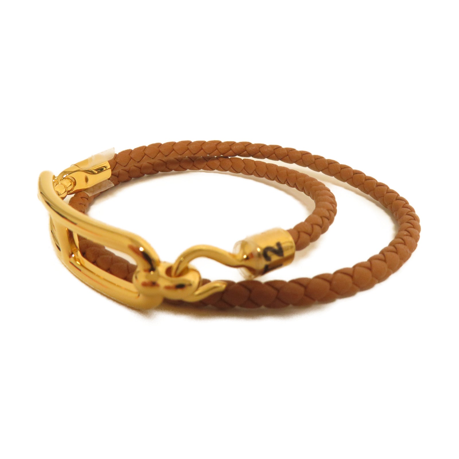 HERMES 牛皮皮革Roulis Double Tour Bracelet手鐲啡色/金色