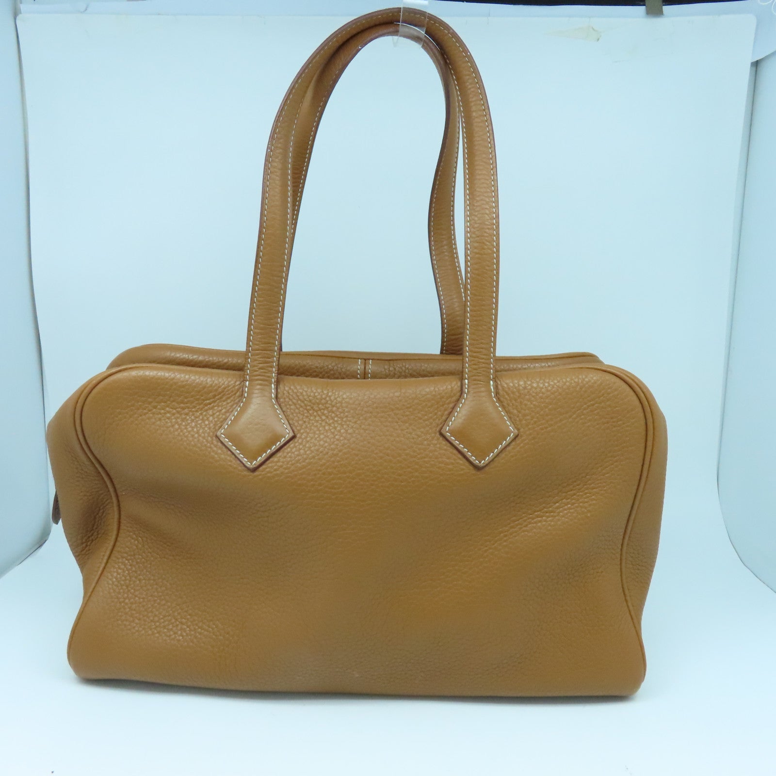 HERMES Clemence皮革Victolia銀扣手挽袋金色#37