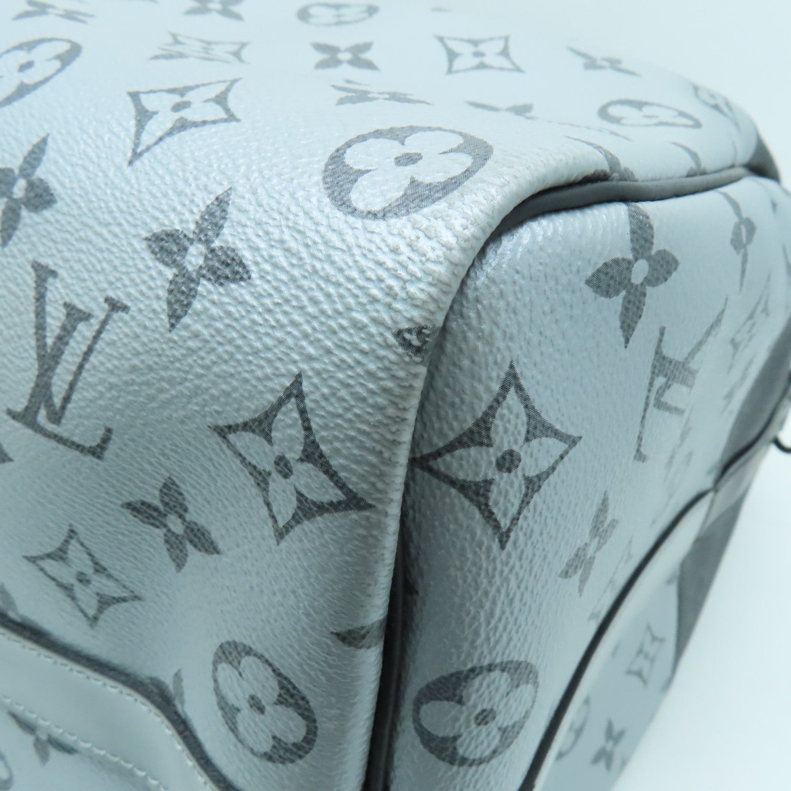 LOUIS VUITTON Monogram Eclipse Keepall 50 Silver Buckle Handle Shoulder Bag Black/Silver