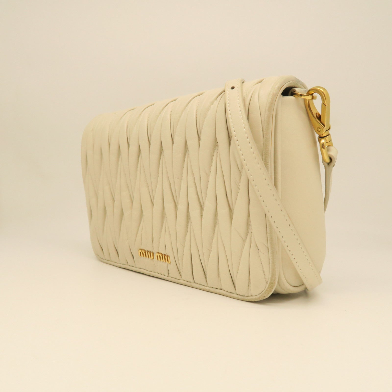 Miu Miu Sheepskin Leather Shoulder Bag Gold Buckle White