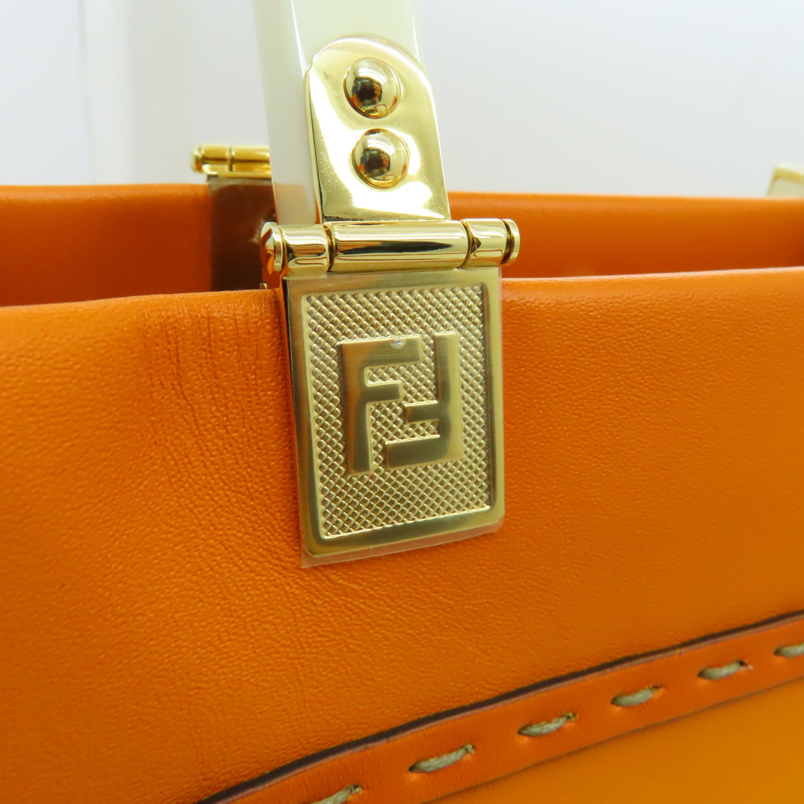 FENDI 牛皮皮革Sunsgine Mudium金扣手挽肩背兩用袋橙色