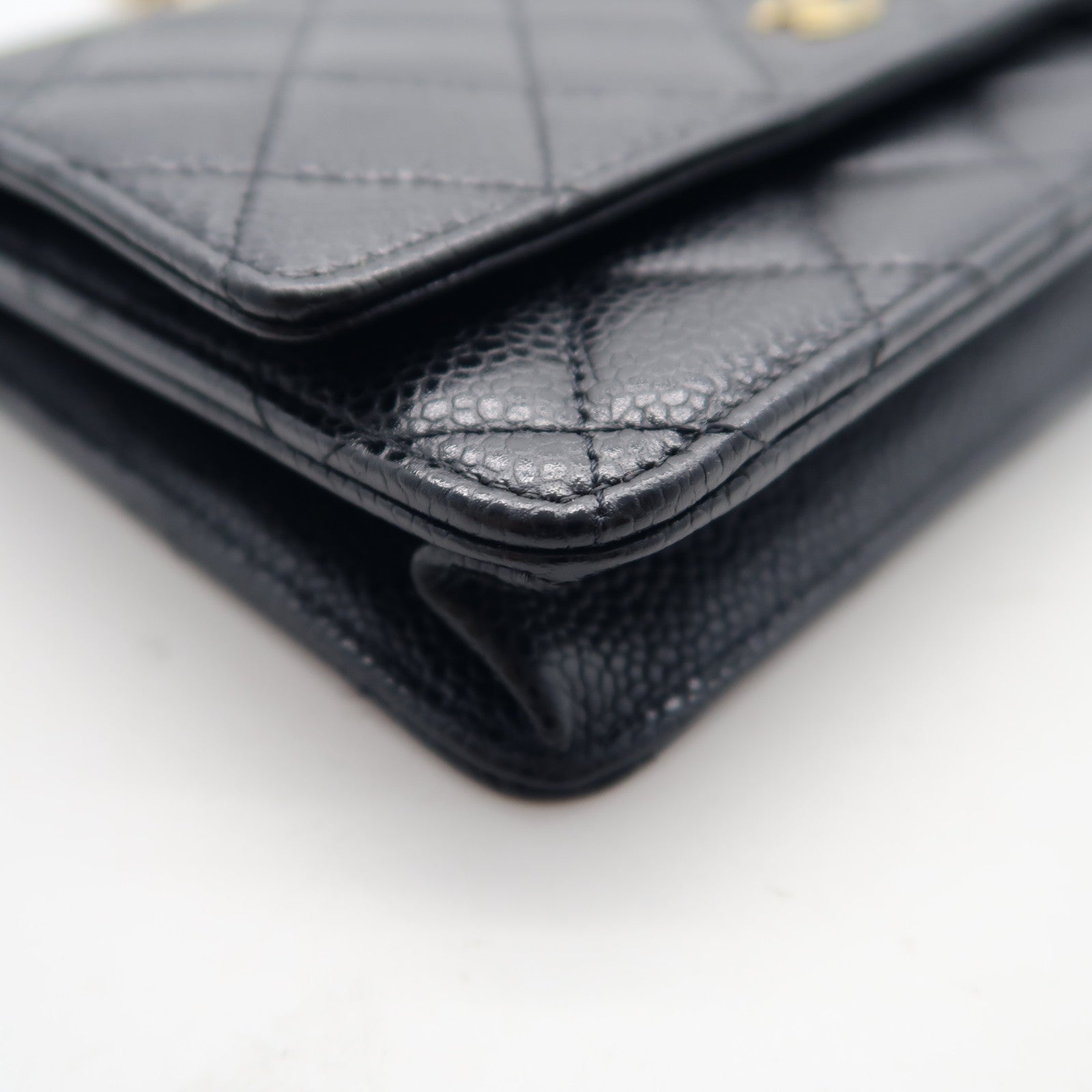 CHANEL 菱格牛皮皮革Wallet On Chain金扣鏈帶肩背袋黑色