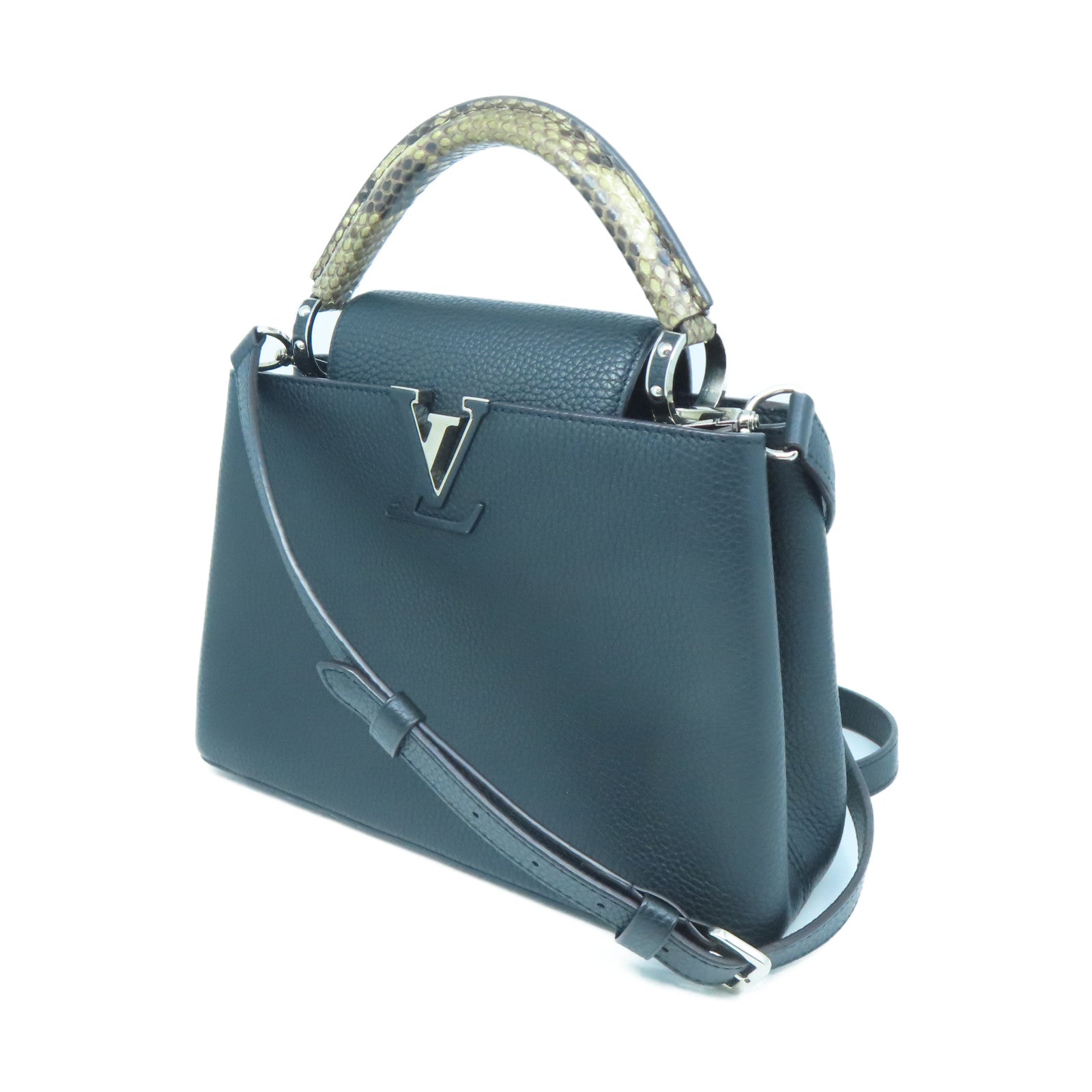 LOUIS VUITTON Taurillon Leather/Snakeskin Leather Capucines BB Silver Buckle Handle Shoulder Back Dual Use Black