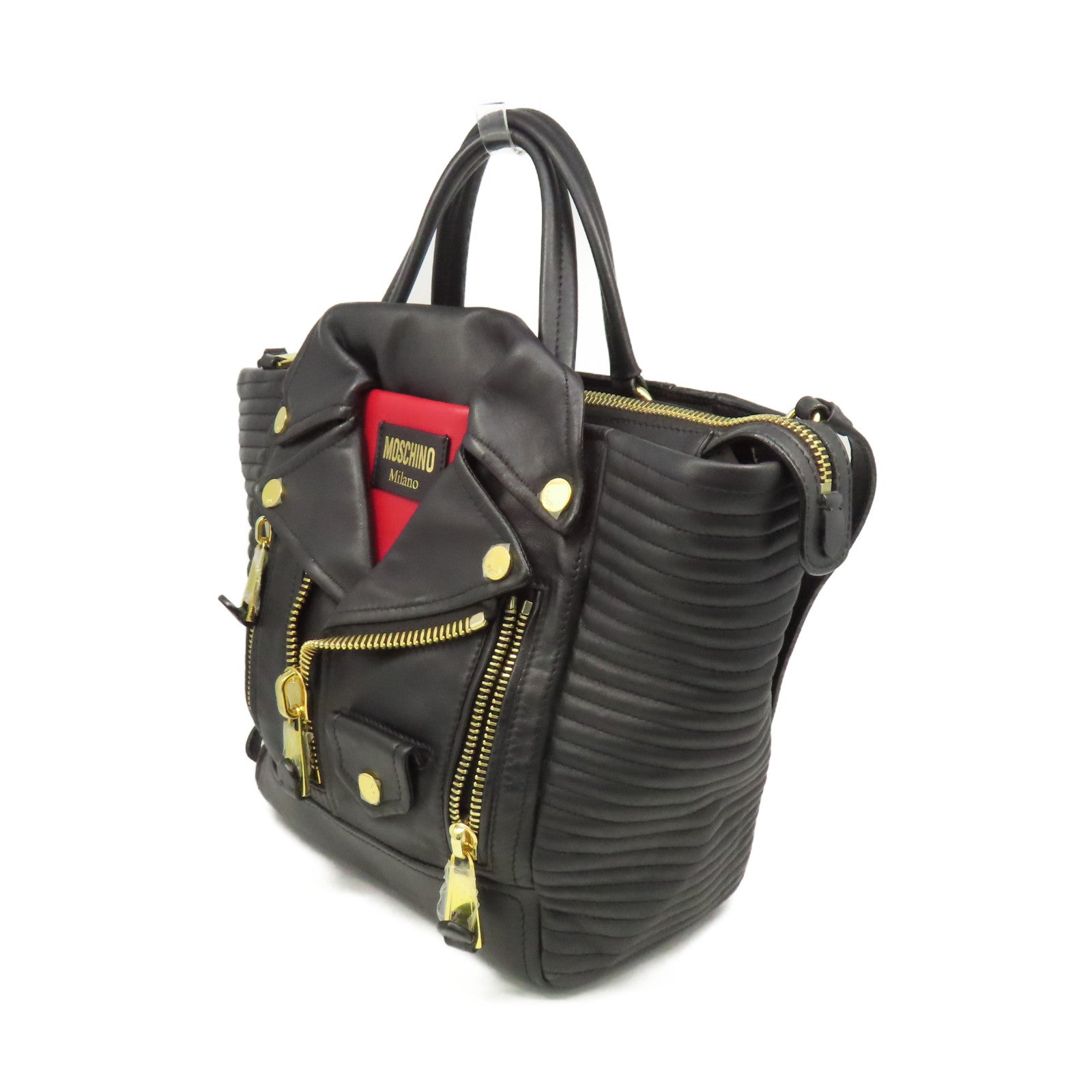MOSCHINO 牛皮皮革2Way Shoulder Bag金扣手挽肩背兩用袋黑色
