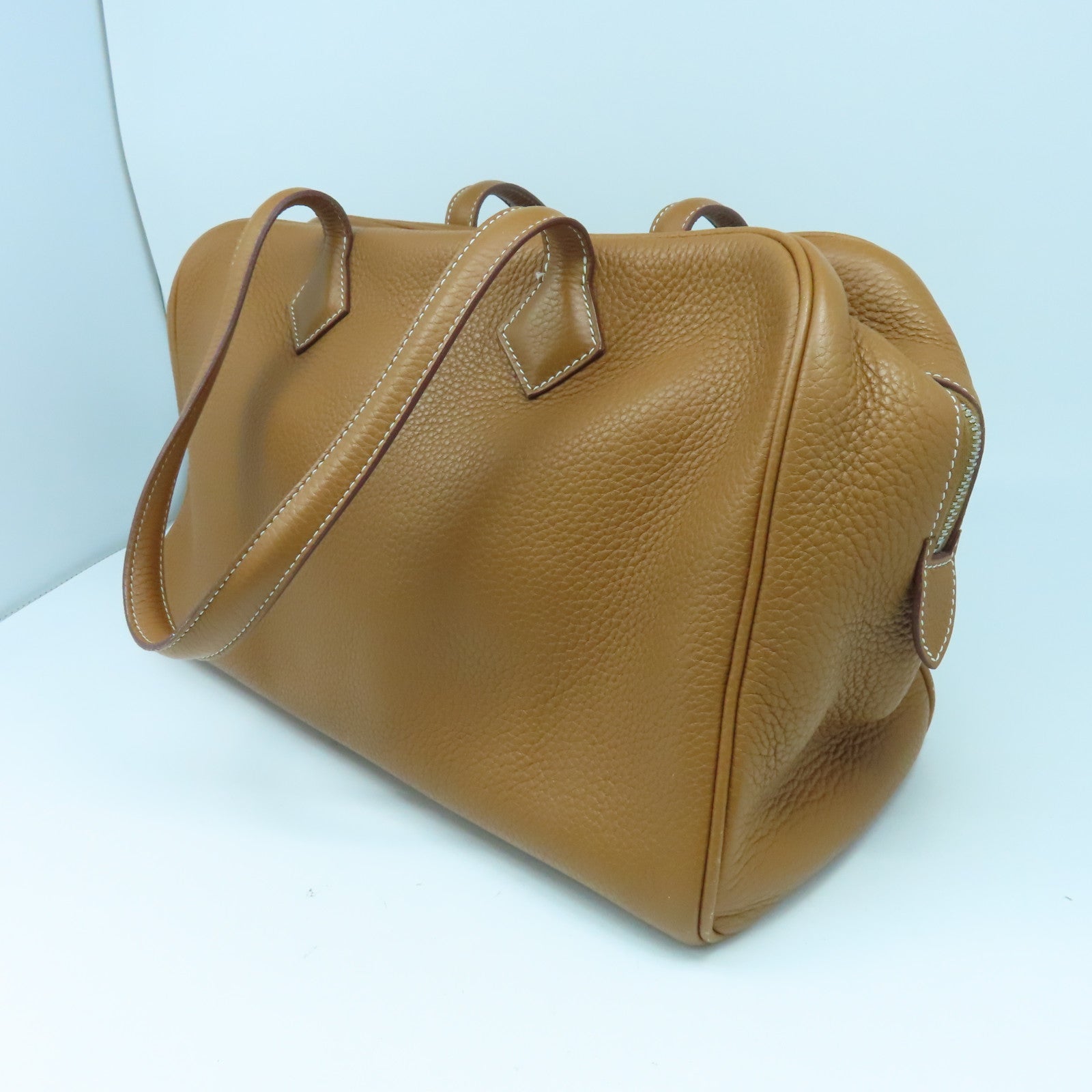 HERMES Clemence皮革Victolia銀扣手挽袋金色#37