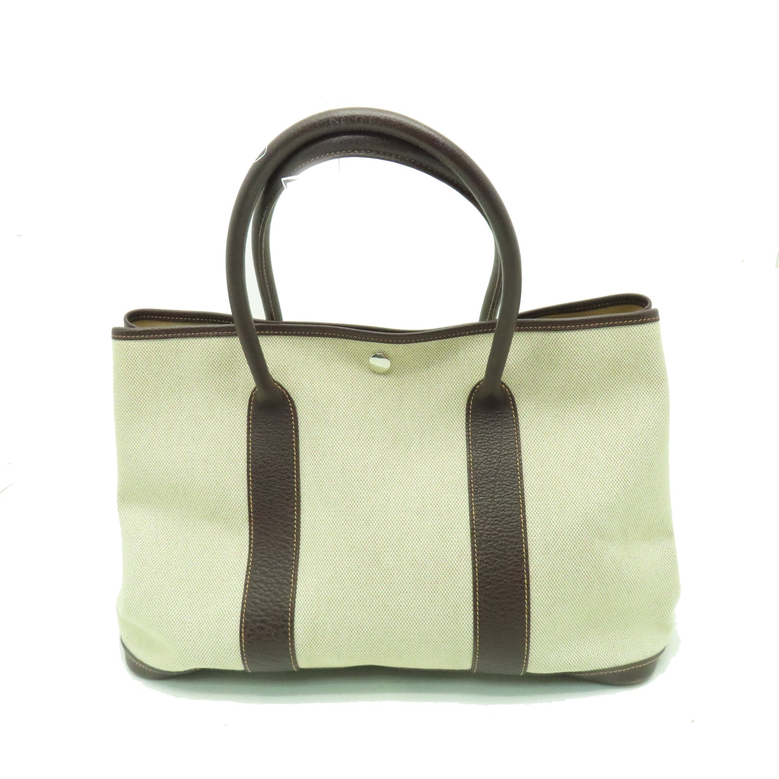 HERMES Toile H帆布Garden Party TPM銀扣手挽袋米色