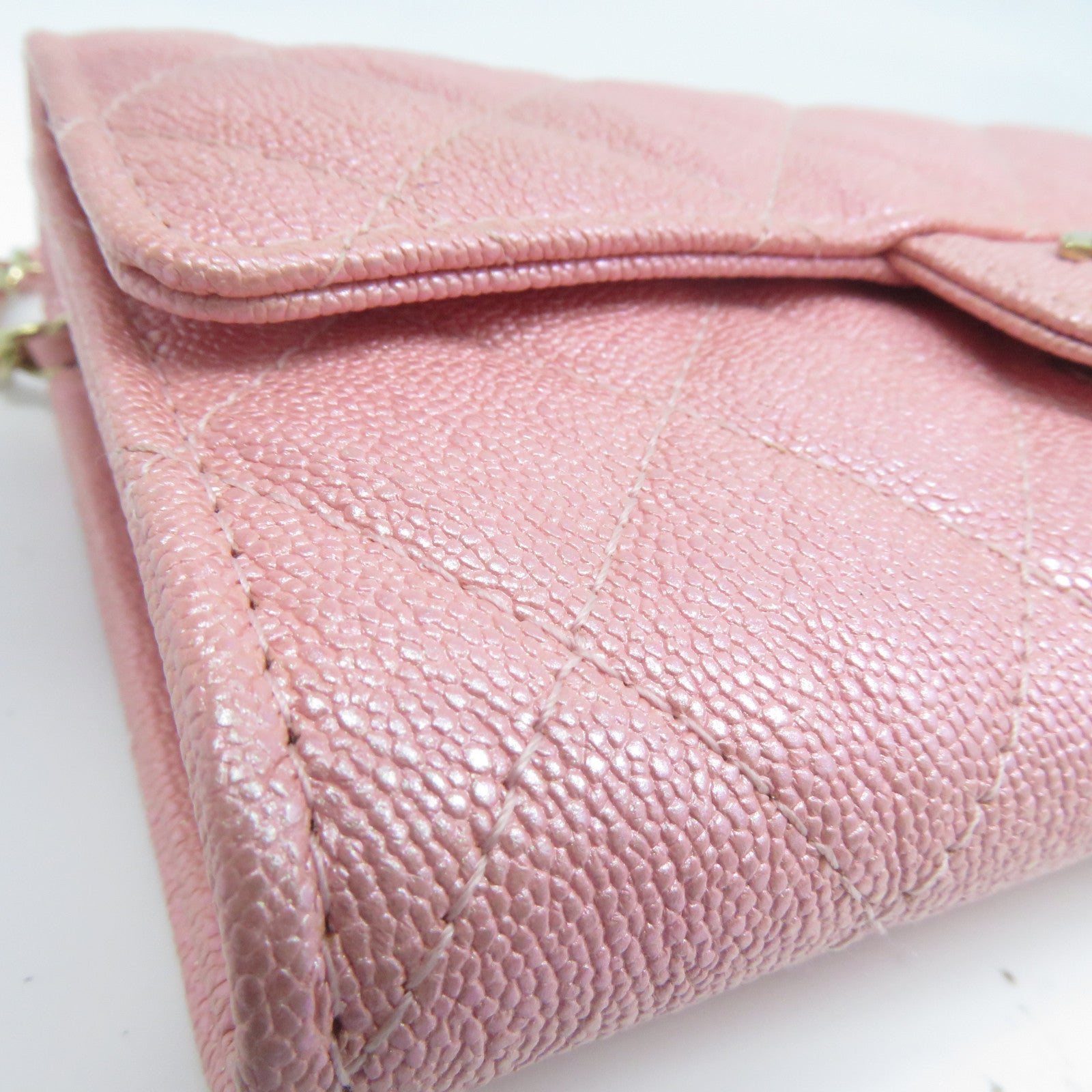 CHANEL 菱格Caviar皮革Wallet With Chain金扣鏈帶肩背袋粉紅色