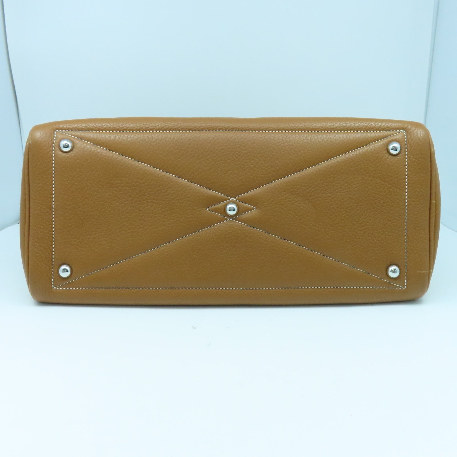 HERMES Clemence皮革Victolia銀扣手挽袋金色#37