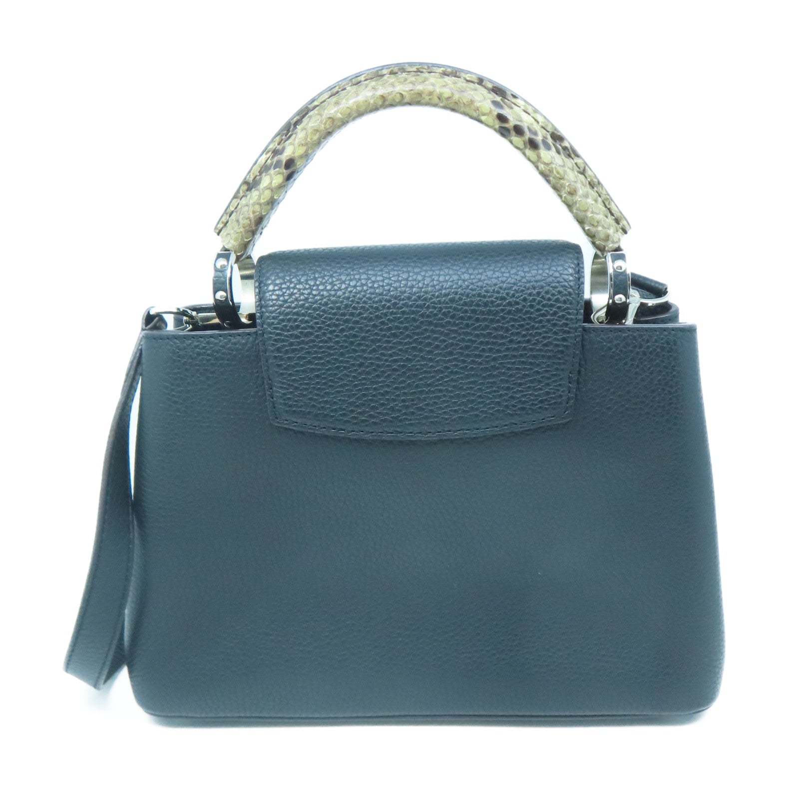 LOUIS VUITTON Taurillon Leather/Snakeskin Leather Capucines BB Silver Buckle Handle Shoulder Back Dual Use Black