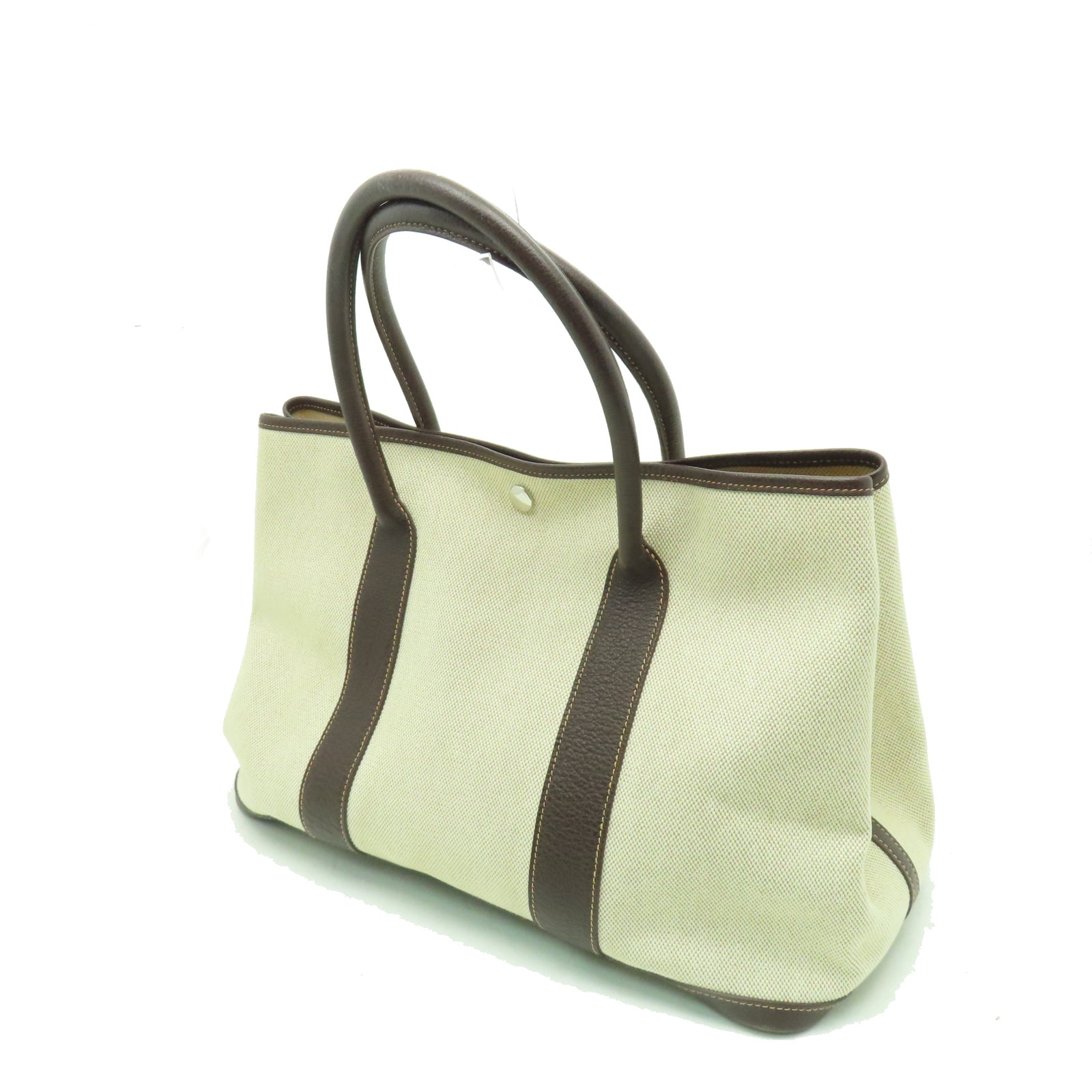 HERMES Toile H帆布Garden Party TPM銀扣手挽袋米色
