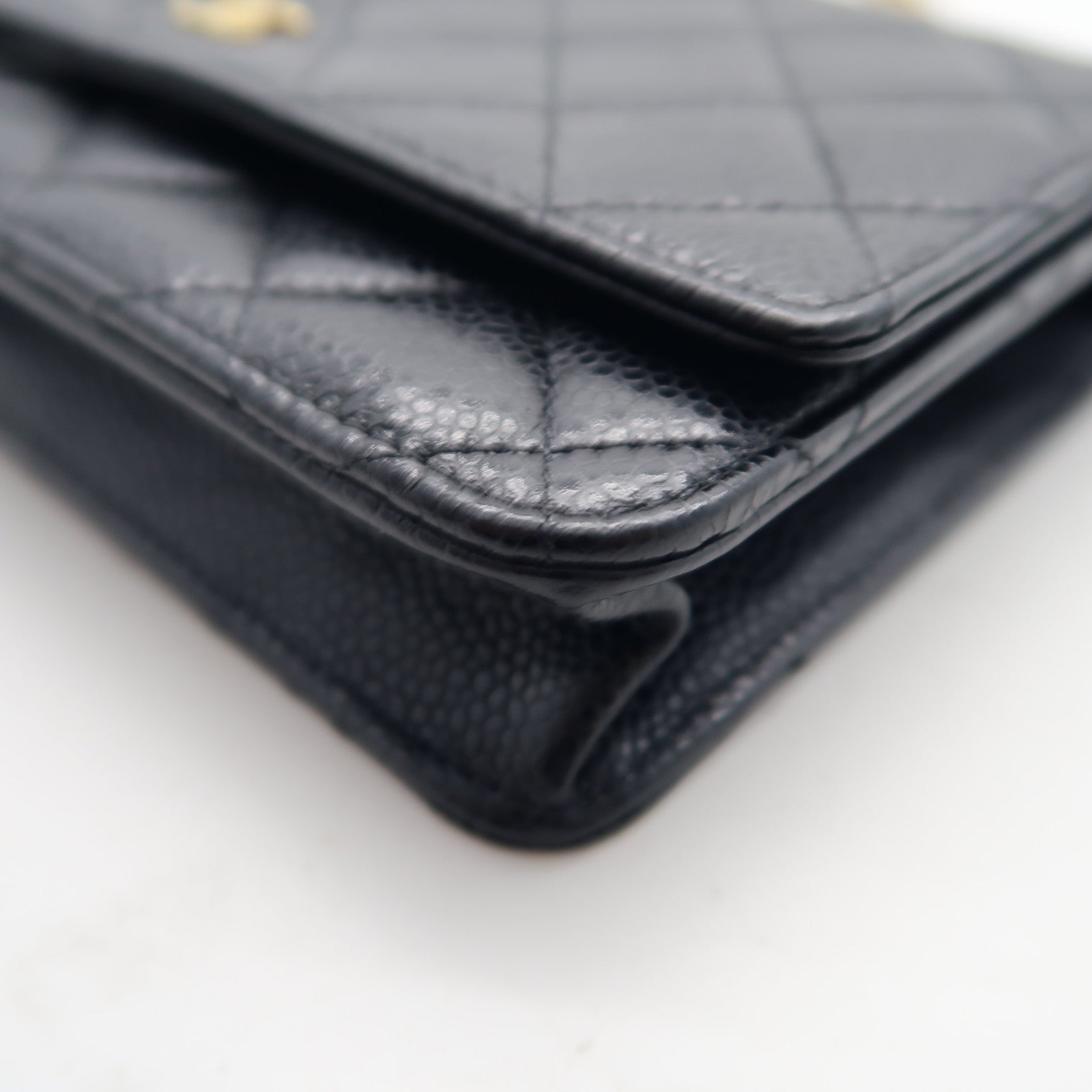 CHANEL 菱格牛皮皮革Wallet On Chain金扣鏈帶肩背袋黑色