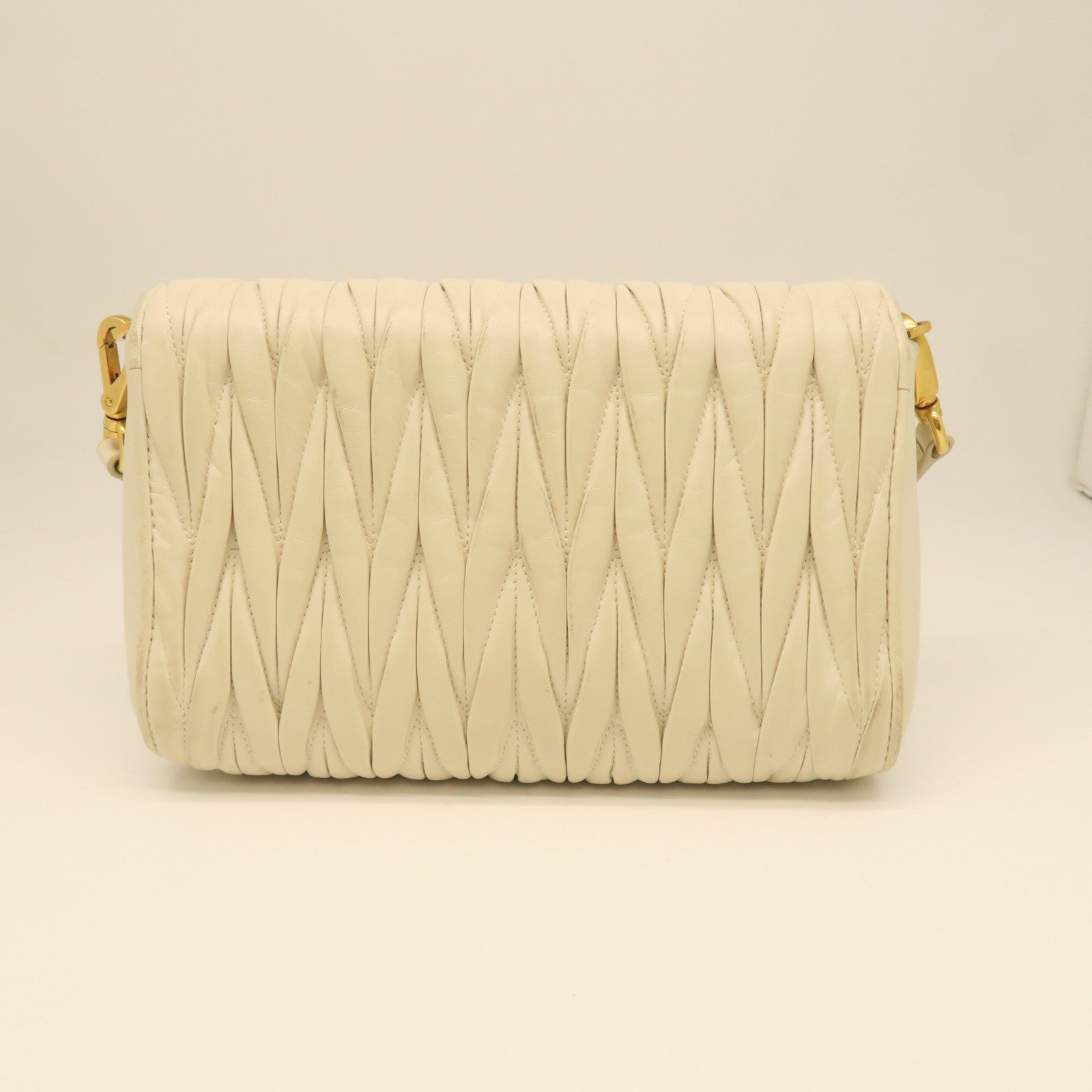 Miu Miu Sheepskin Leather Shoulder Bag Gold Buckle White