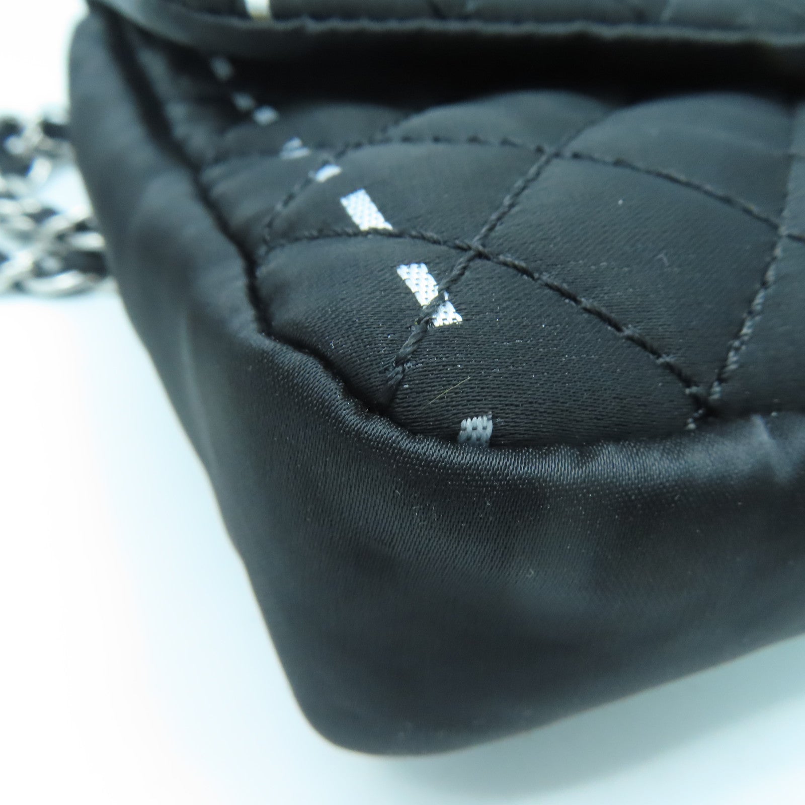 CHANEL Rhombus Nylon Chain Shoulder Silver Buckle Shoulder Bag Black