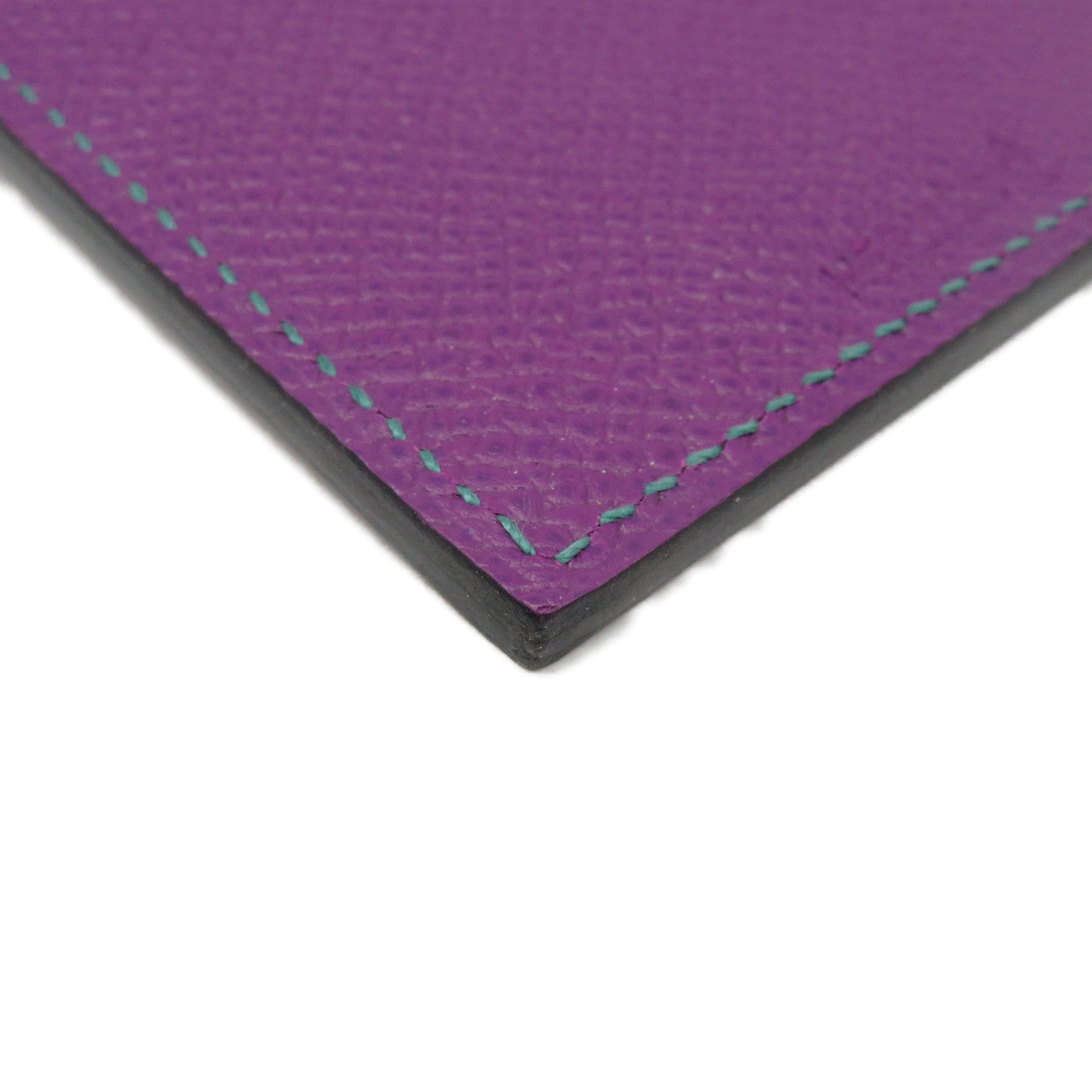 HERMES Epsom皮革Card Holder With Strap卡套P9/Z6紫色/綠色