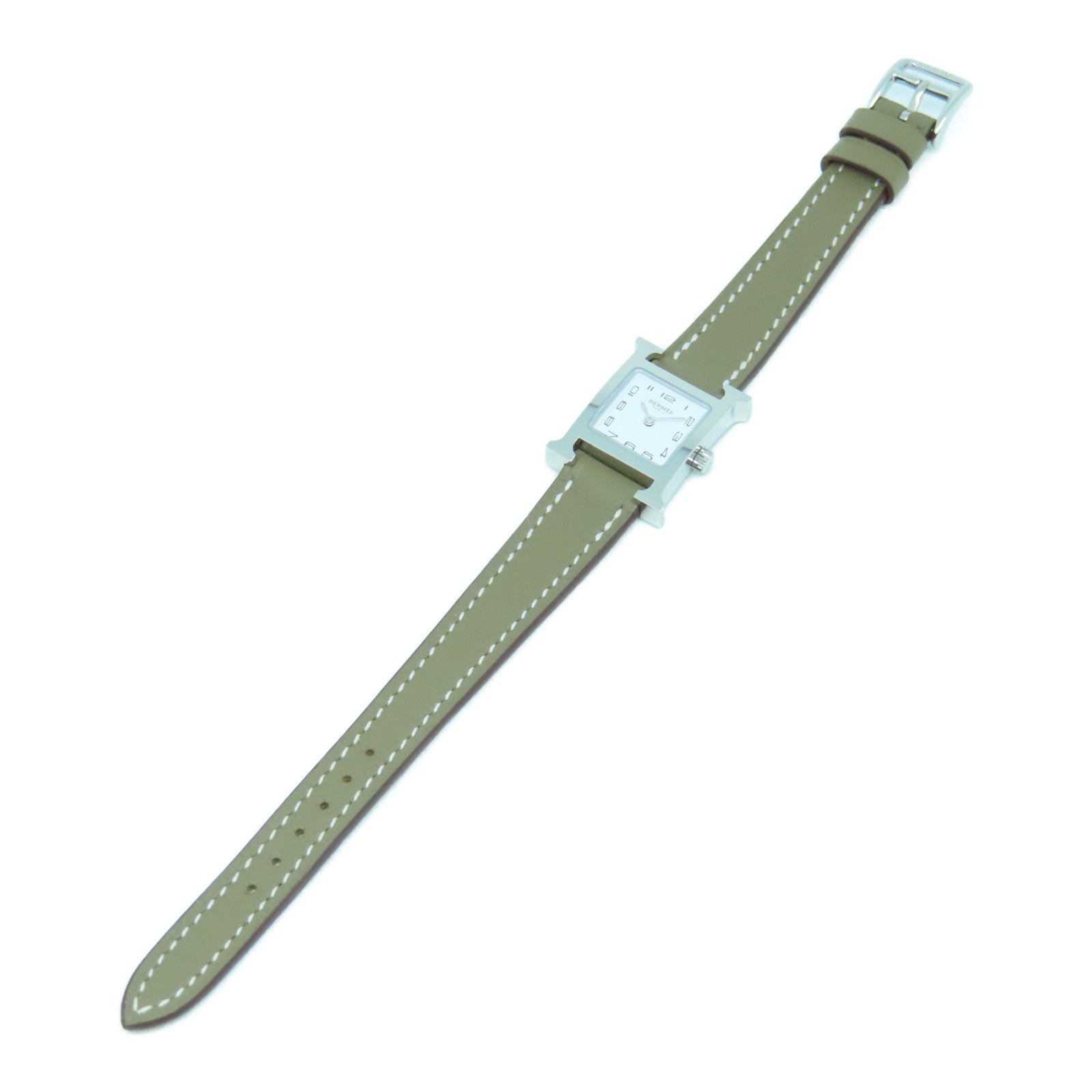 HERMES Heure H Watch不锈钢皮革带手表石英机芯大象灰
