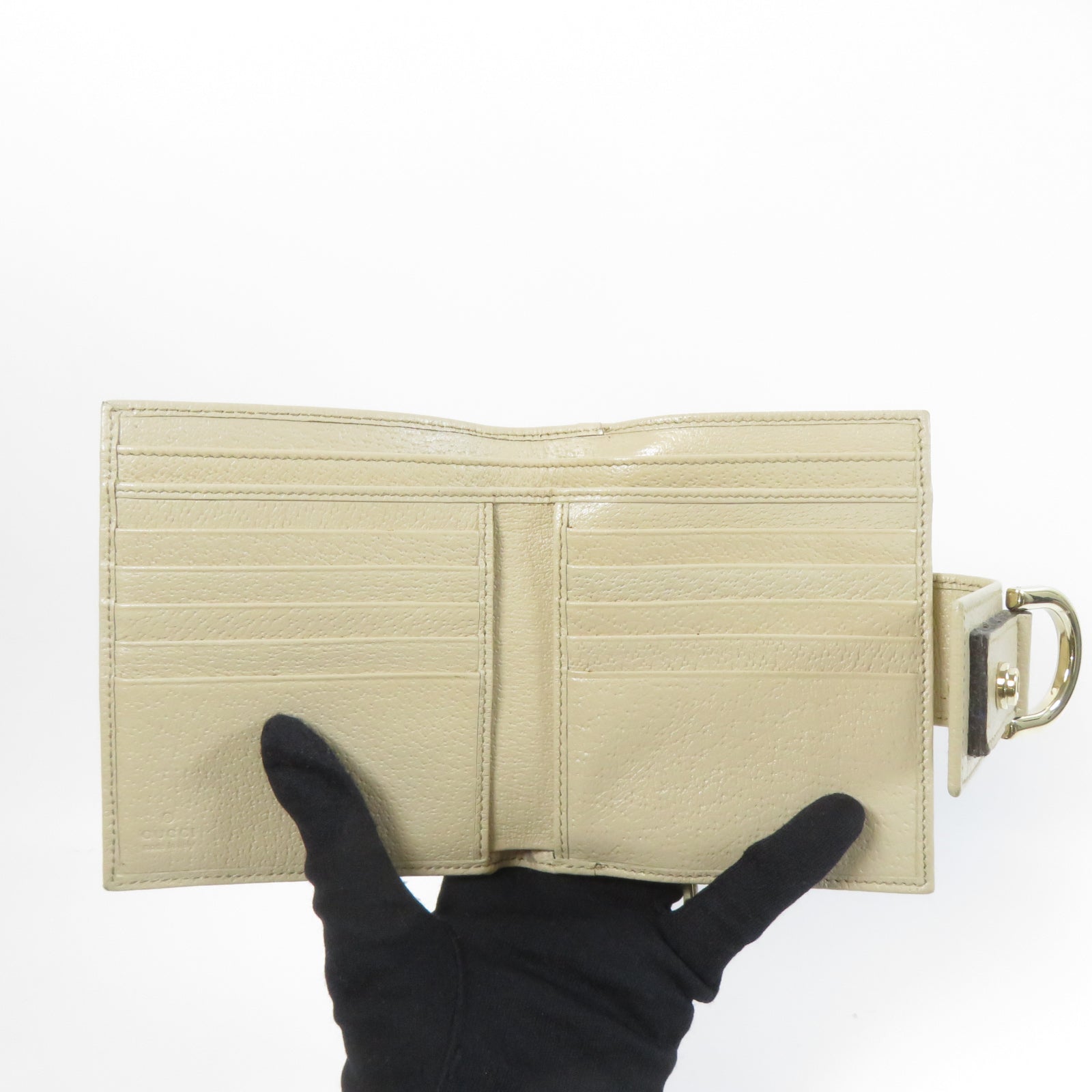 GUCCI 帆布Wallet金扣錢包米色
