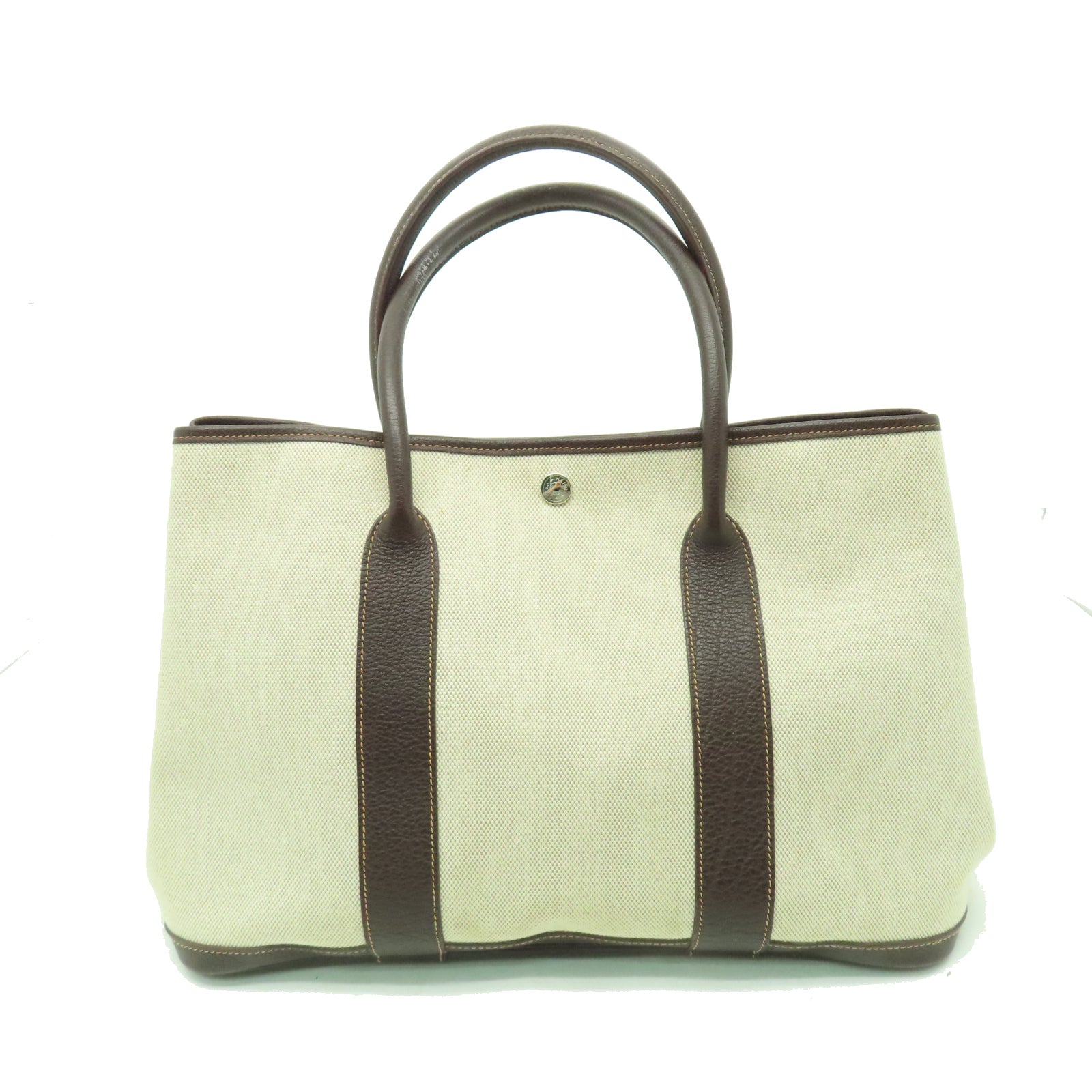 HERMES Toile H帆布Garden Party TPM銀扣手挽袋米色