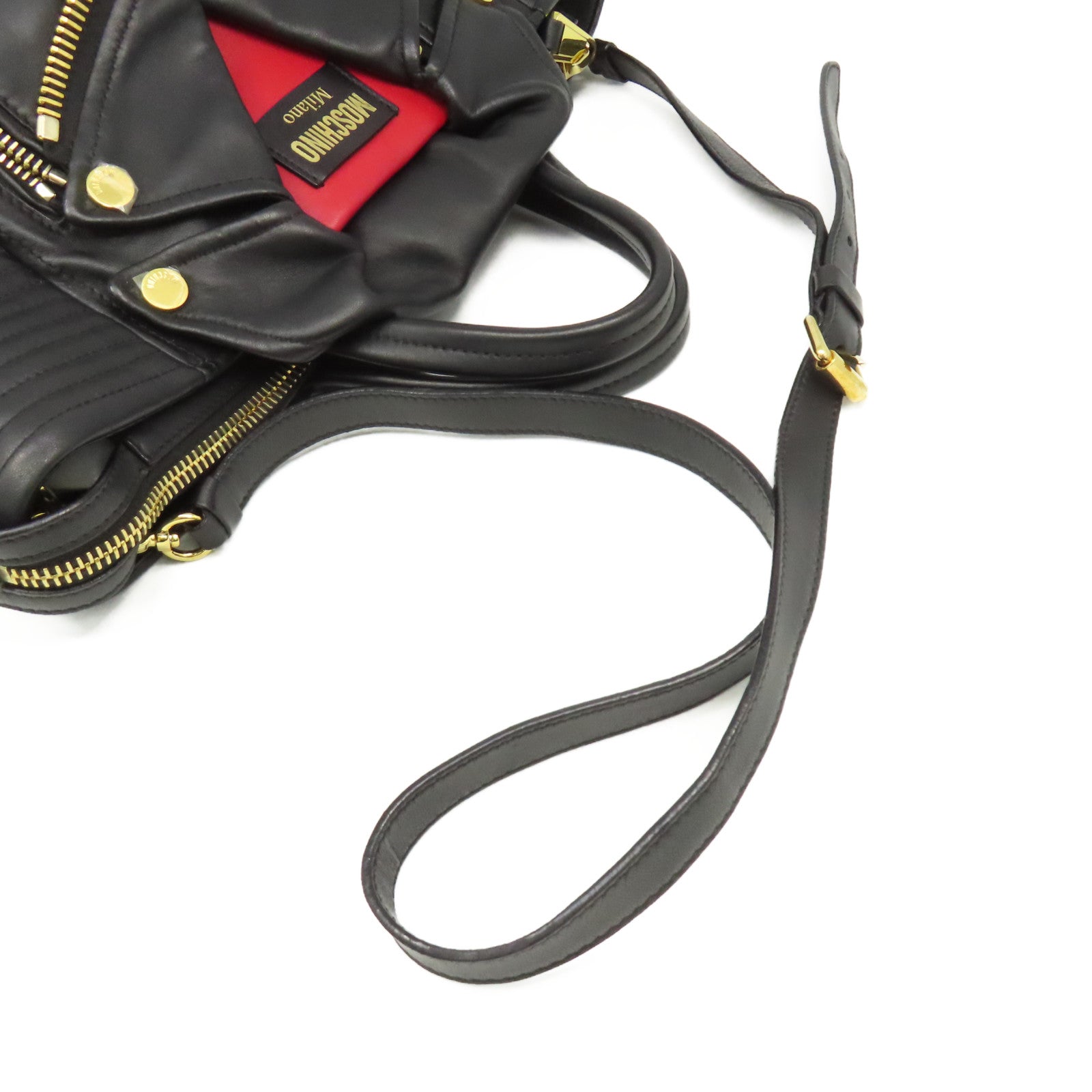 MOSCHINO 牛皮皮革2Way Shoulder Bag金扣手挽肩背兩用袋黑色