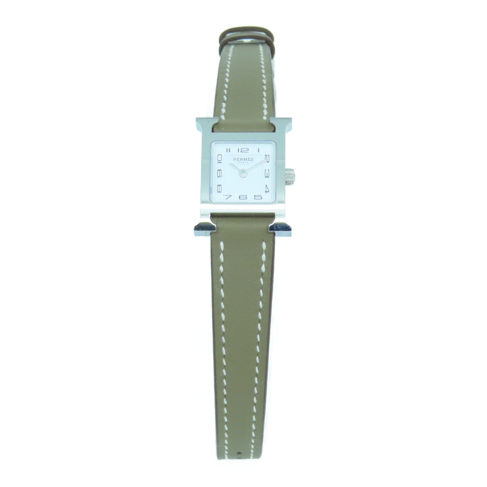HERMES Heure H Watch不锈钢皮革带手表石英机芯大象灰