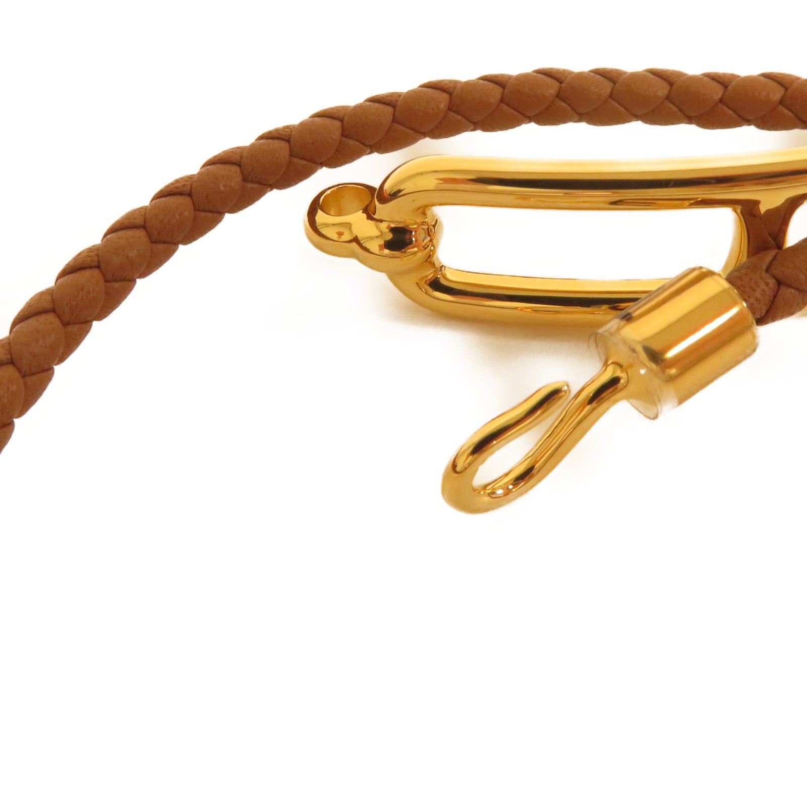 HERMES 牛皮皮革Roulis Double Tour Bracelet手鐲啡色/金色