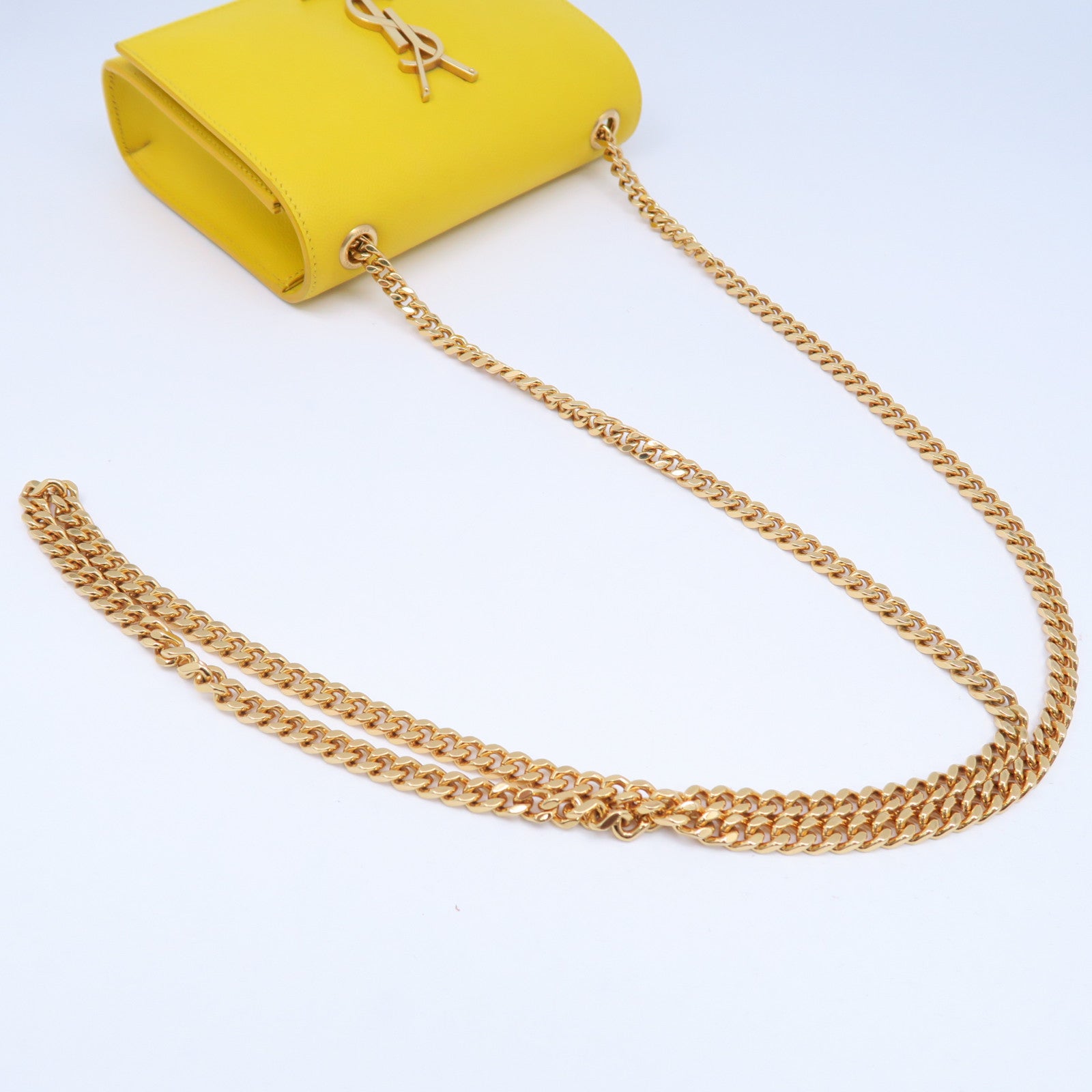 SAINT LAURENT 牛皮皮革Kate Mini Bag金扣鏈帶肩背袋黃色