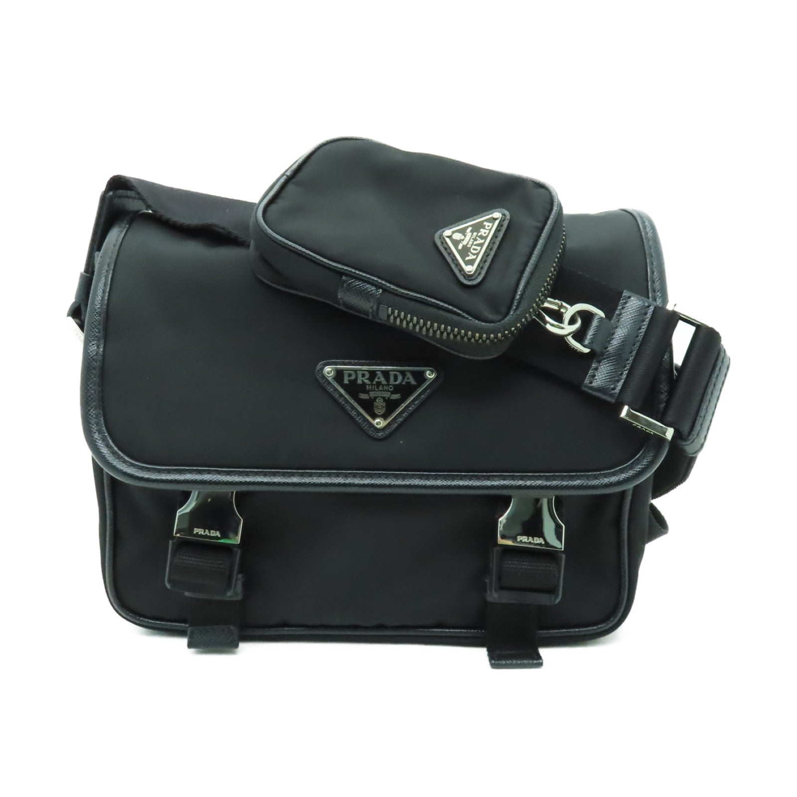 PRADA 尼龍Shoulder Bag銀扣肩背袋黑色