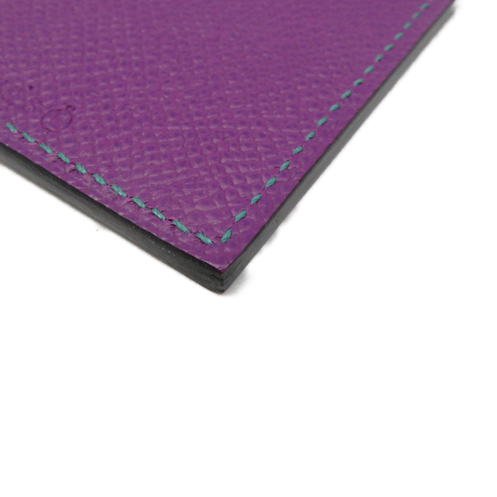 HERMES Epsom皮革Card Holder With Strap卡套P9/Z6紫色/綠色