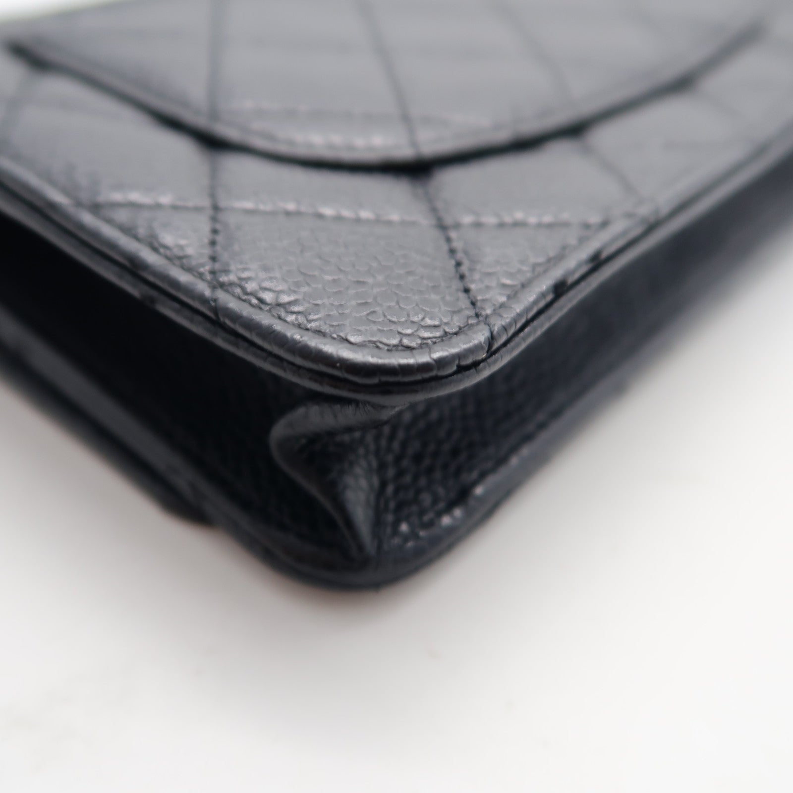 CHANEL 菱格牛皮皮革Wallet On Chain金扣鏈帶肩背袋黑色