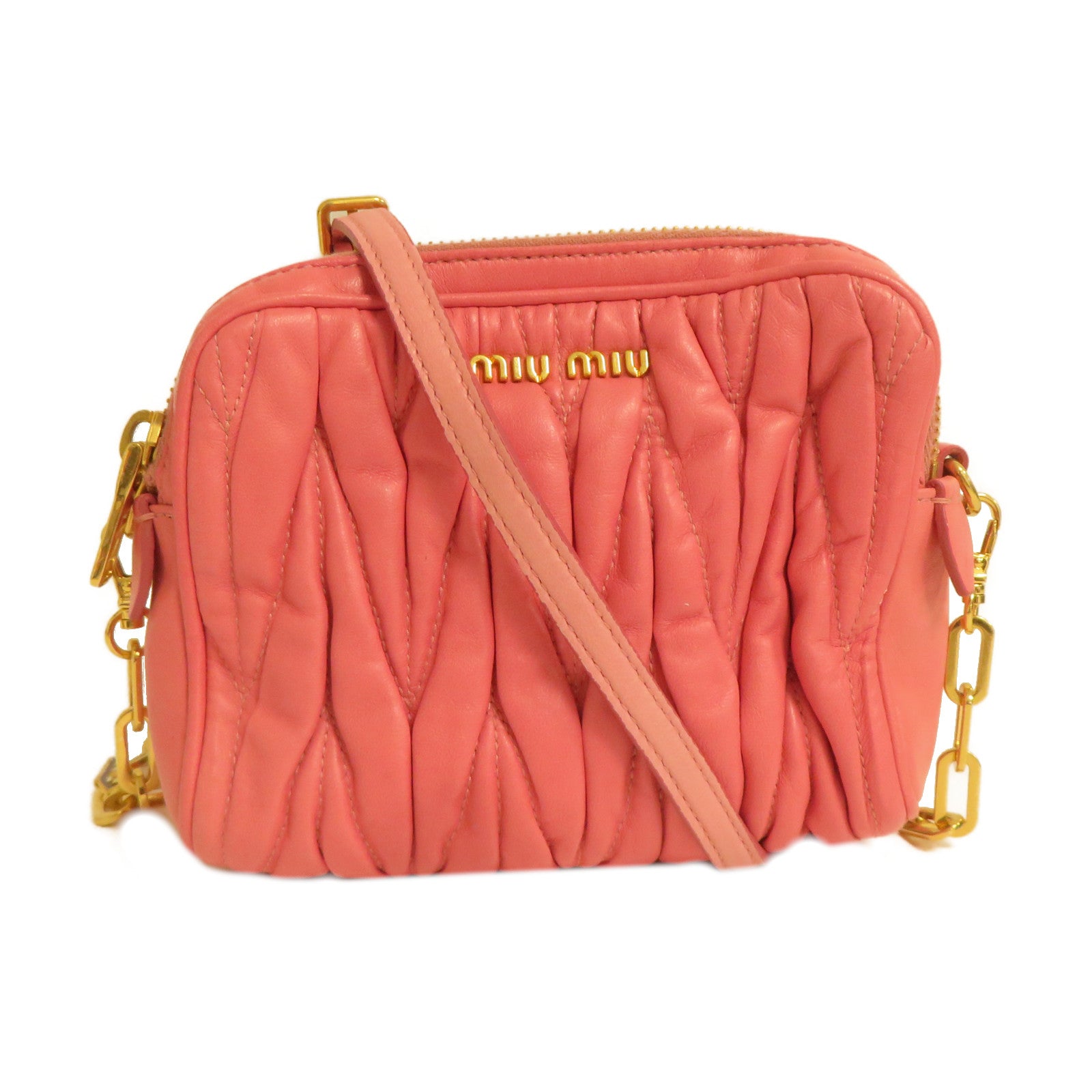 Miu Miu 羊皮皮革Chain Shoulder金扣鏈帶肩背袋粉紅色