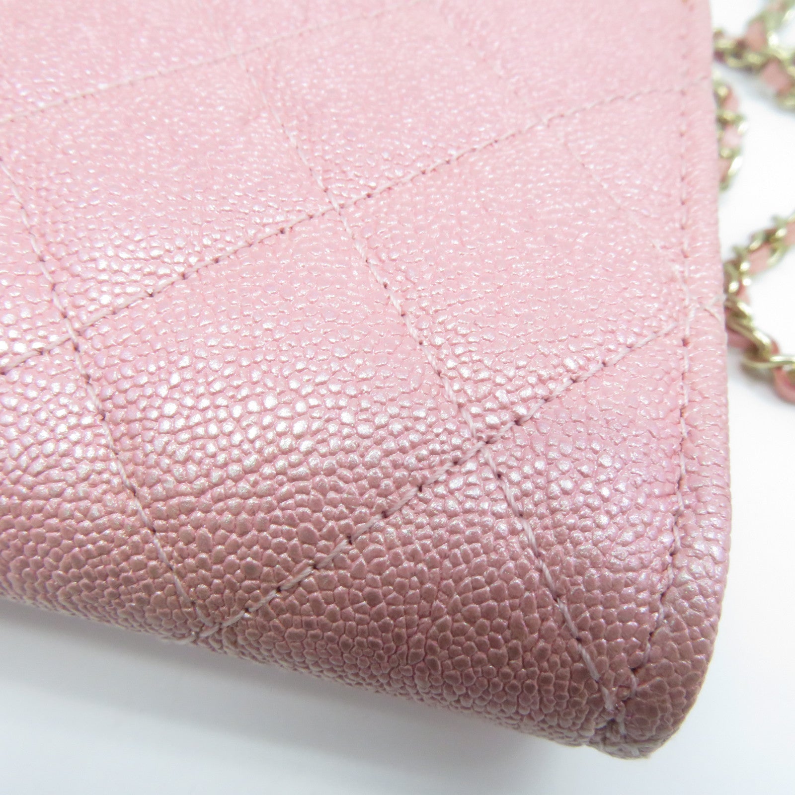 CHANEL 菱格Caviar皮革Wallet With Chain金扣鏈帶肩背袋粉紅色