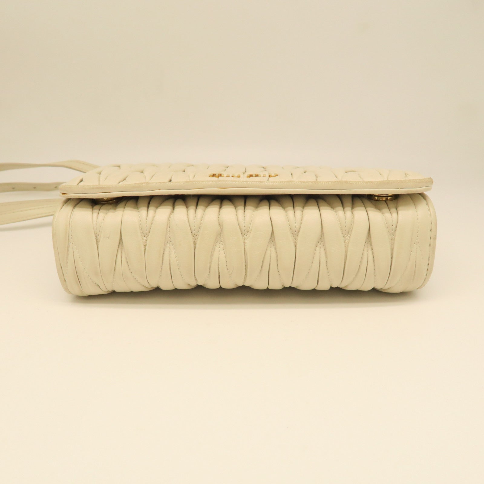 Miu Miu Sheepskin Leather Shoulder Bag Gold Buckle White