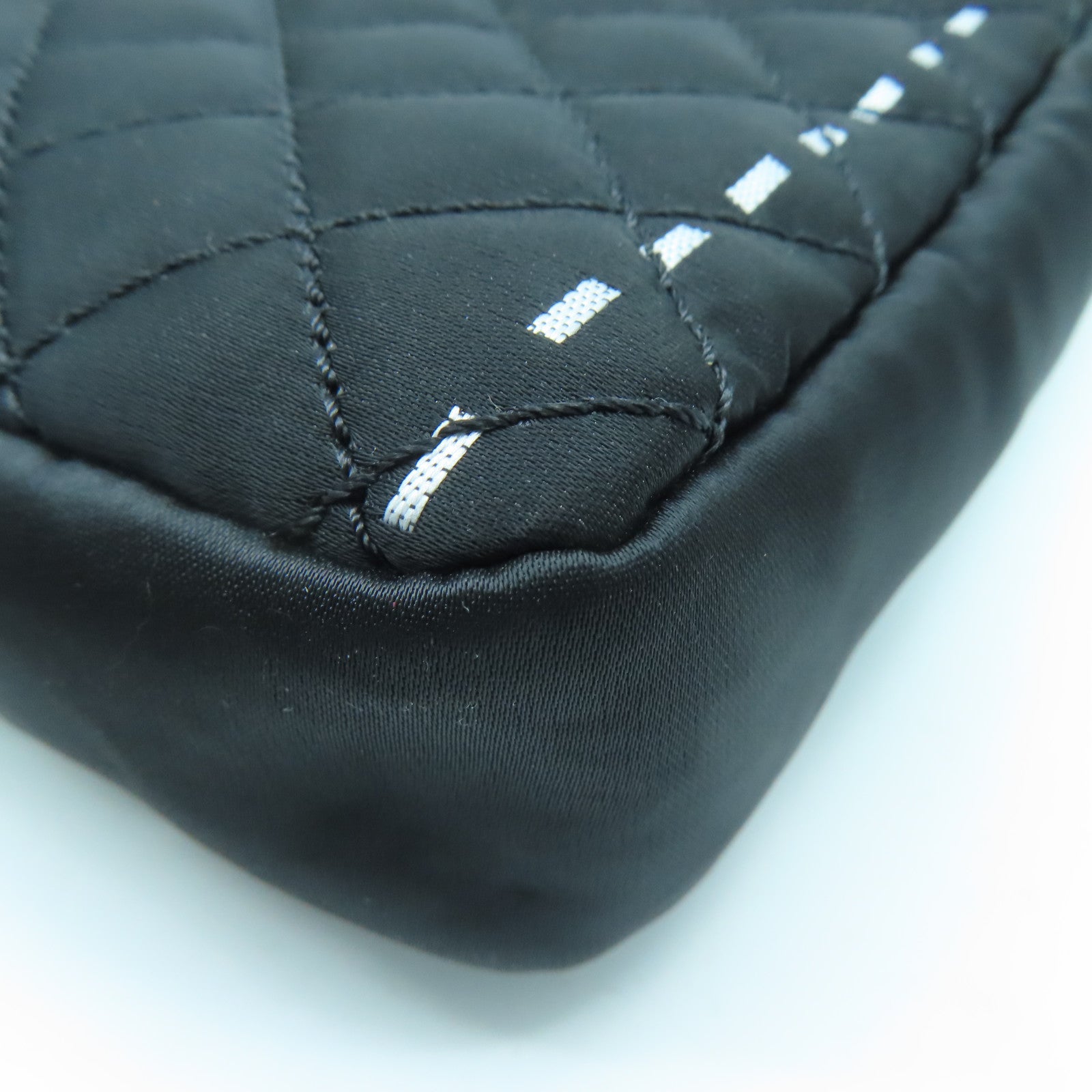 CHANEL Rhombus Nylon Chain Shoulder Silver Buckle Shoulder Bag Black