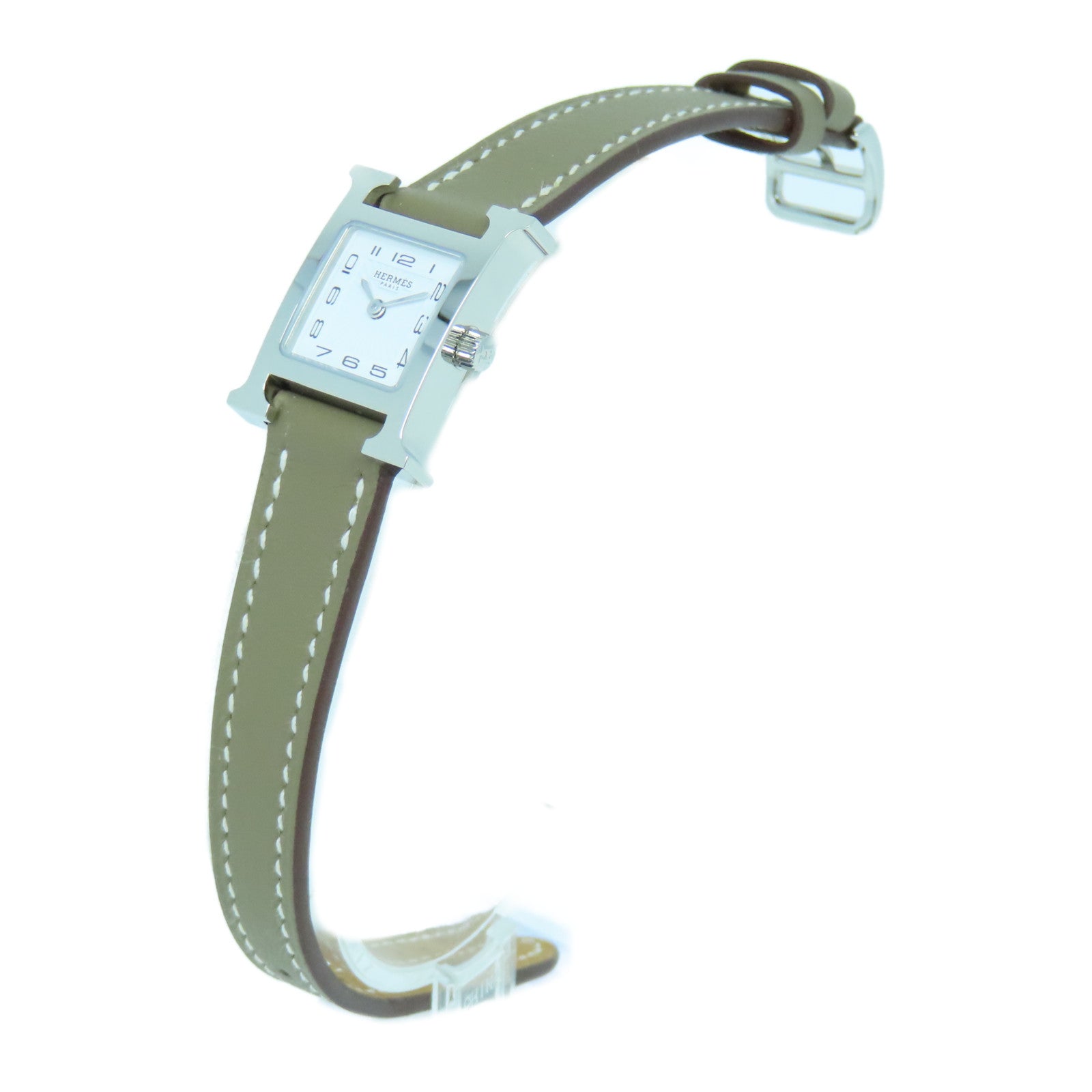 HERMES Heure H Watch不锈钢皮革带手表石英机芯大象灰