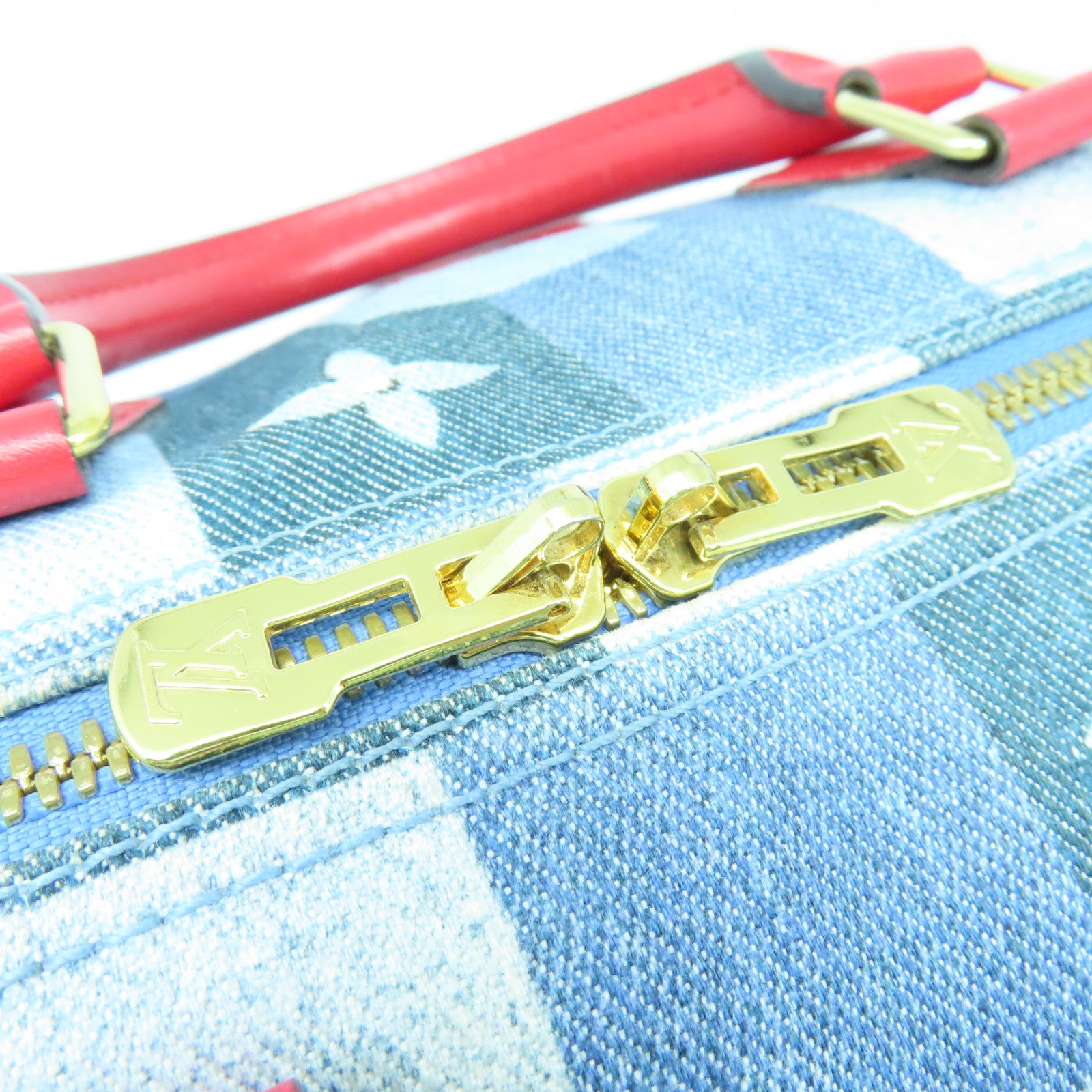 LOUIS VUITTON 【激減優惠】Monogram Denim Speedy 30 Bandouliere金扣手挽肩背兩用袋藍色