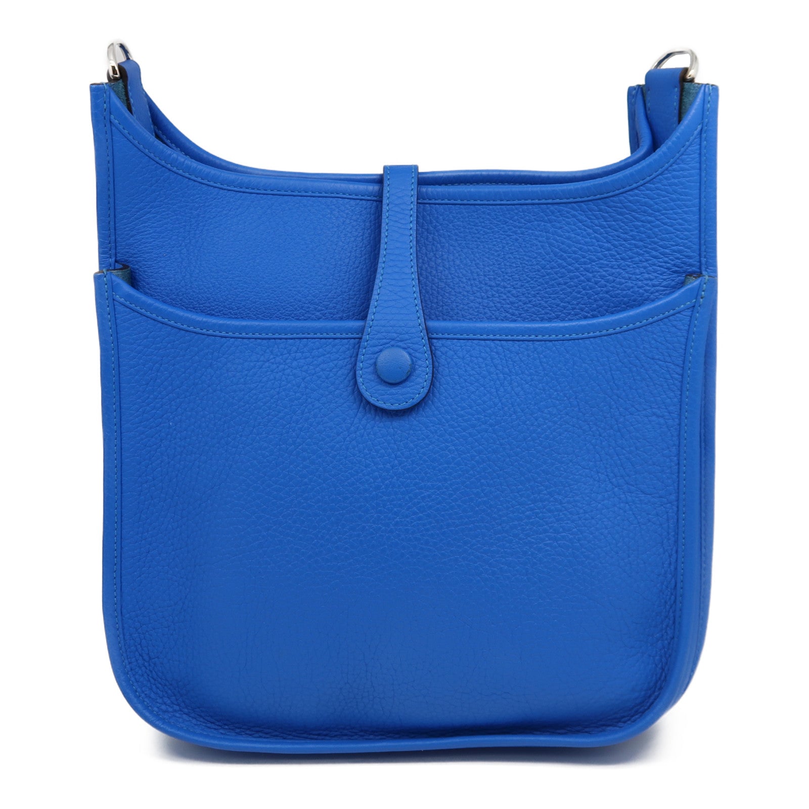HERMES Clemence皮革Evelyne PM銀扣肩背袋Bleu France法國藍色