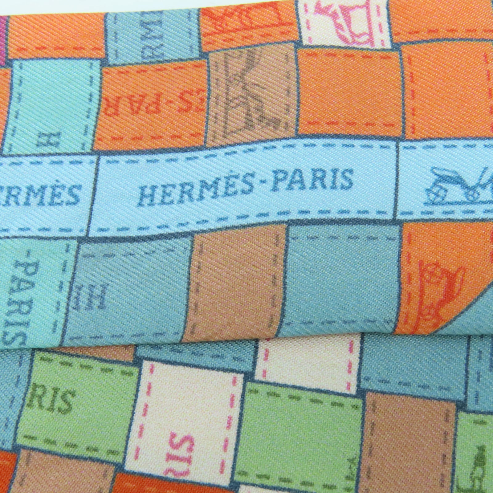 HERMES 【激減優惠】絲質Twilly絲巾藍色/橘色