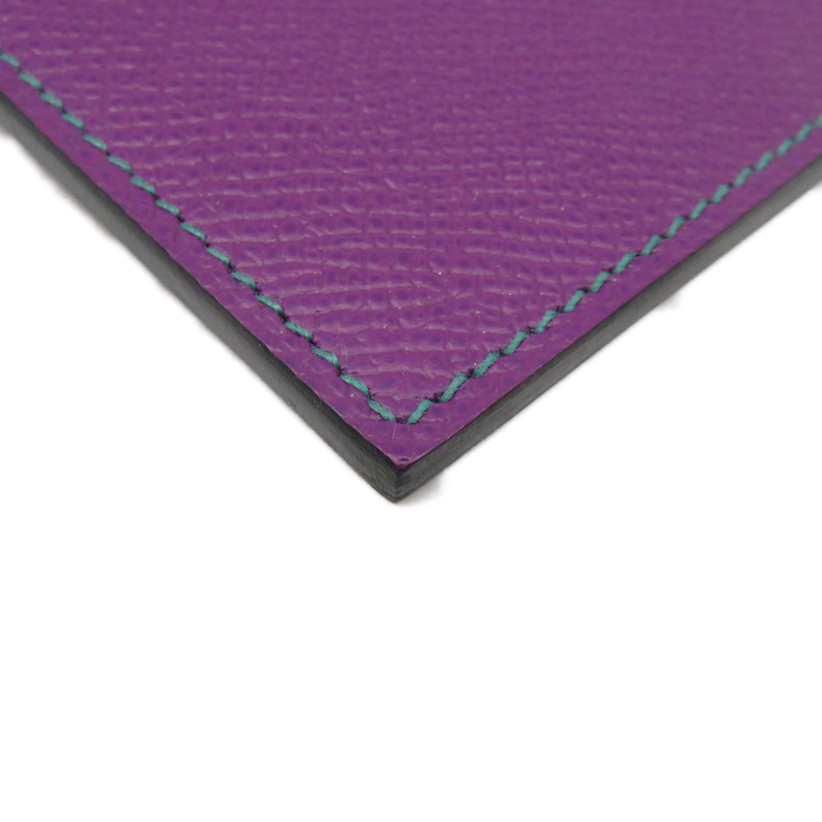 HERMES Epsom皮革Card Holder With Strap卡套P9/Z6紫色/綠色