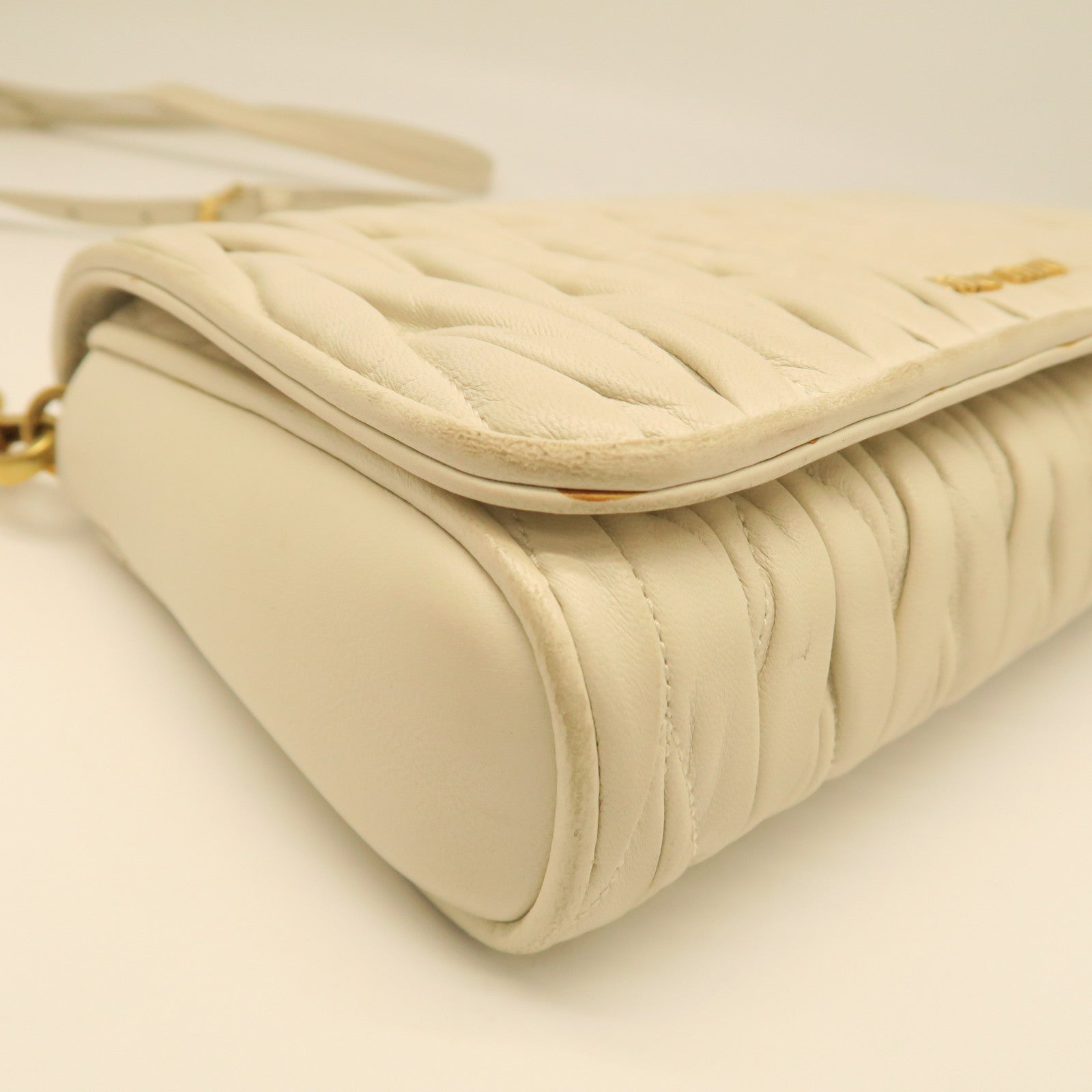 Miu Miu Sheepskin Leather Shoulder Bag Gold Buckle White